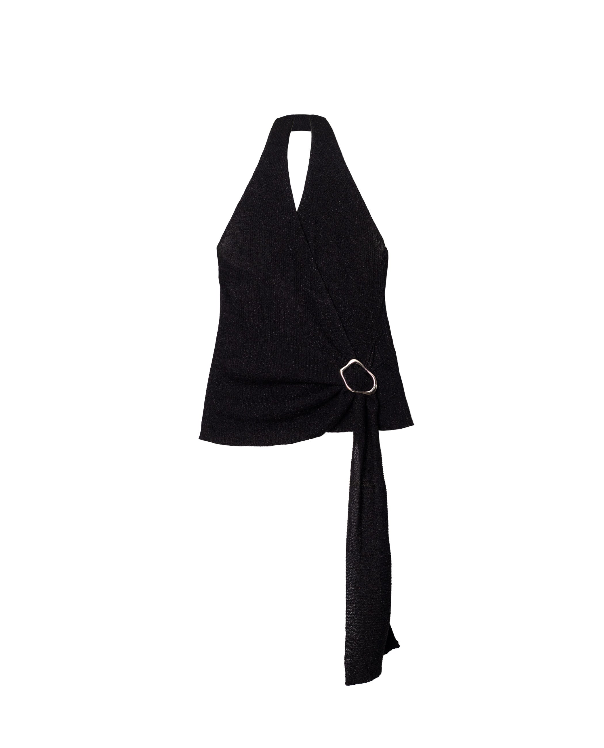 Top Assimétrico com Broche Metálico Preto-5