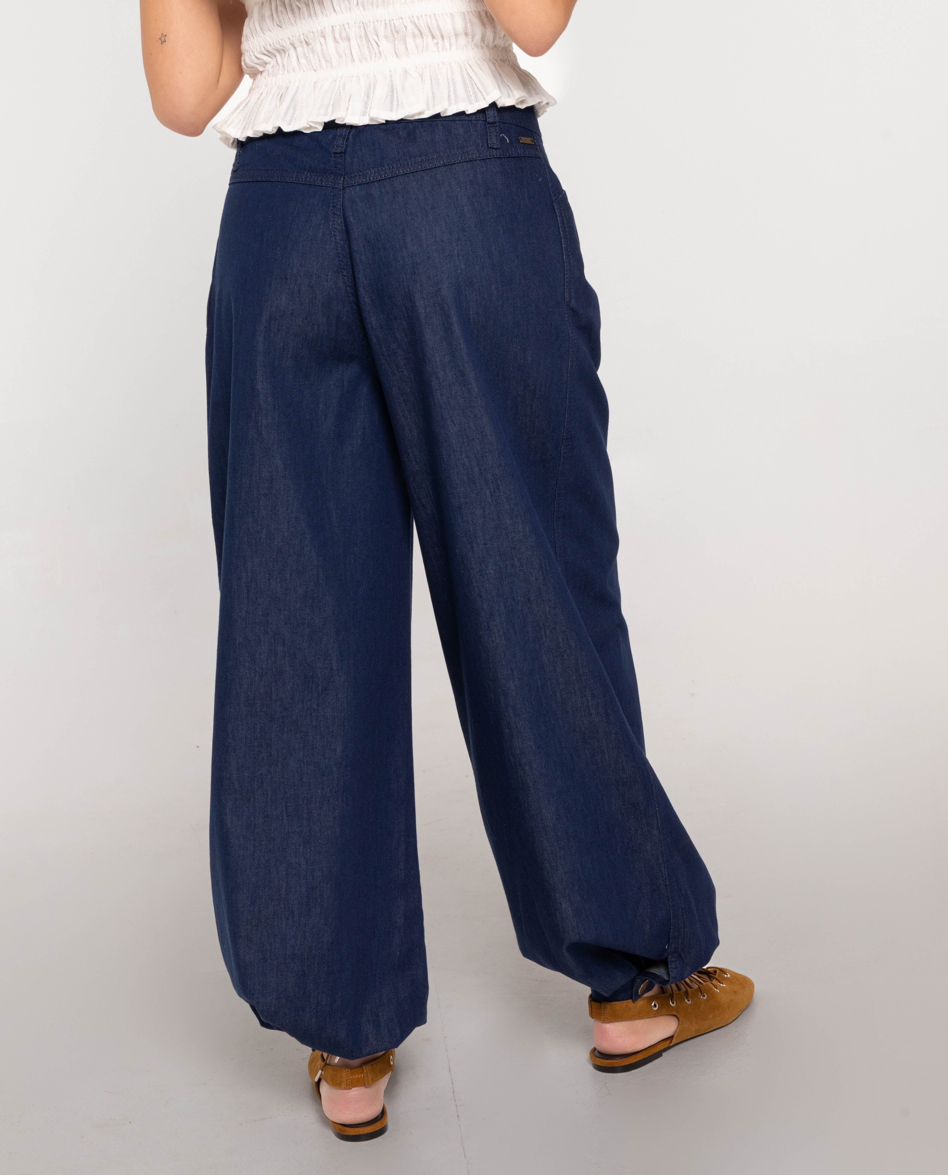 Calças Jeans Largas com Bainha Abalonada Azul-3