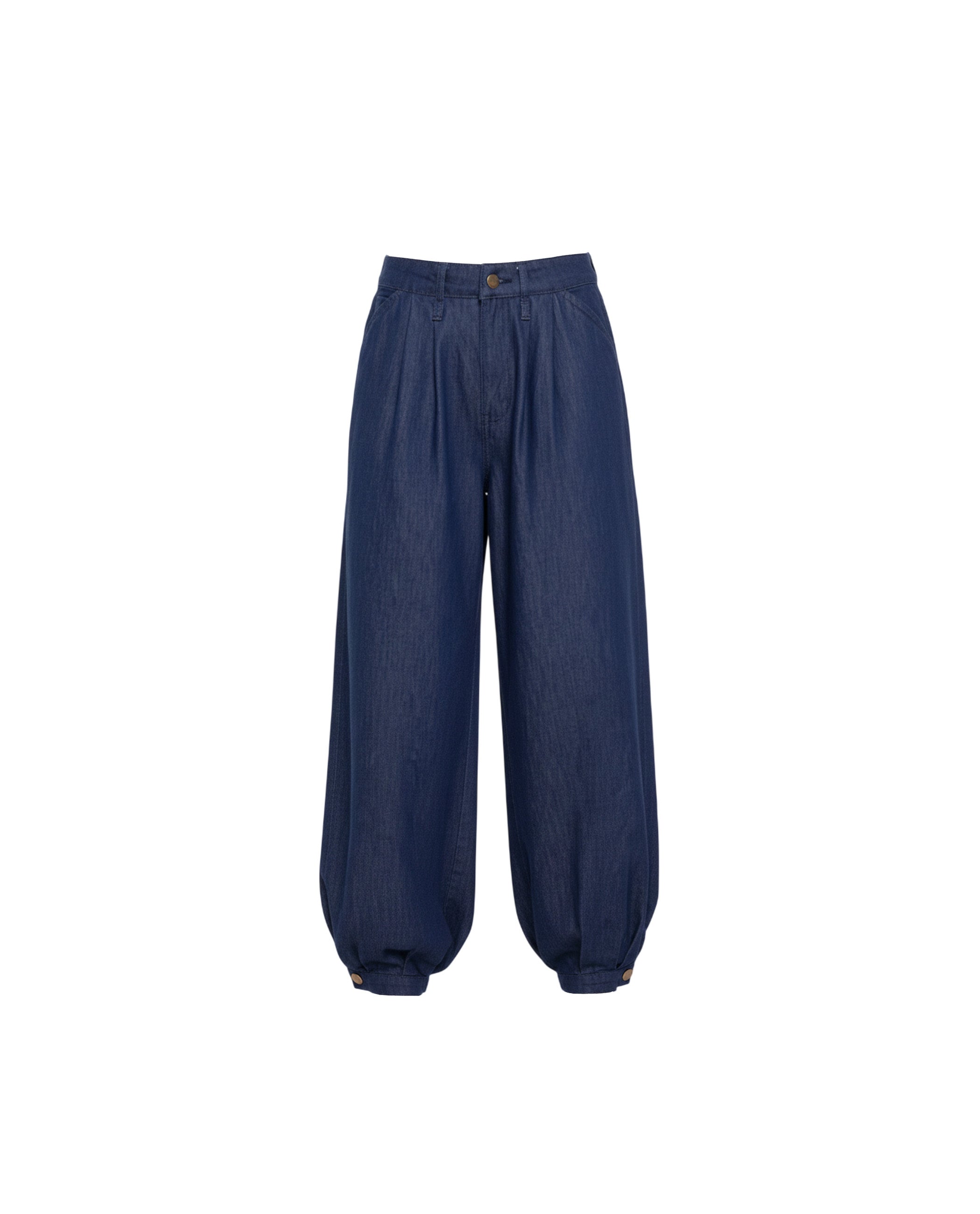 Calças Jeans Largas com Bainha Abalonada Azul-5