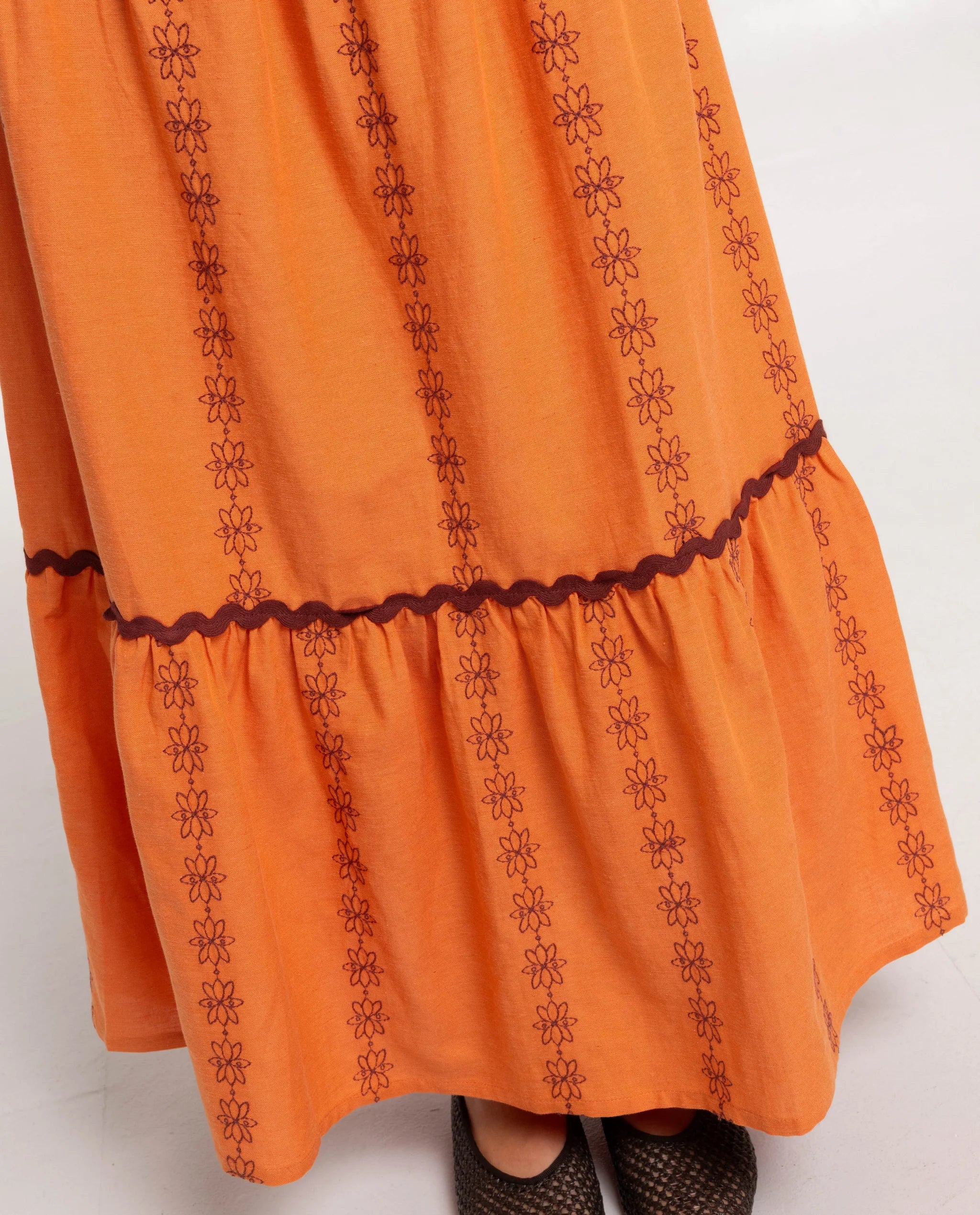 Saia Comprida com Folhos Laranja-4