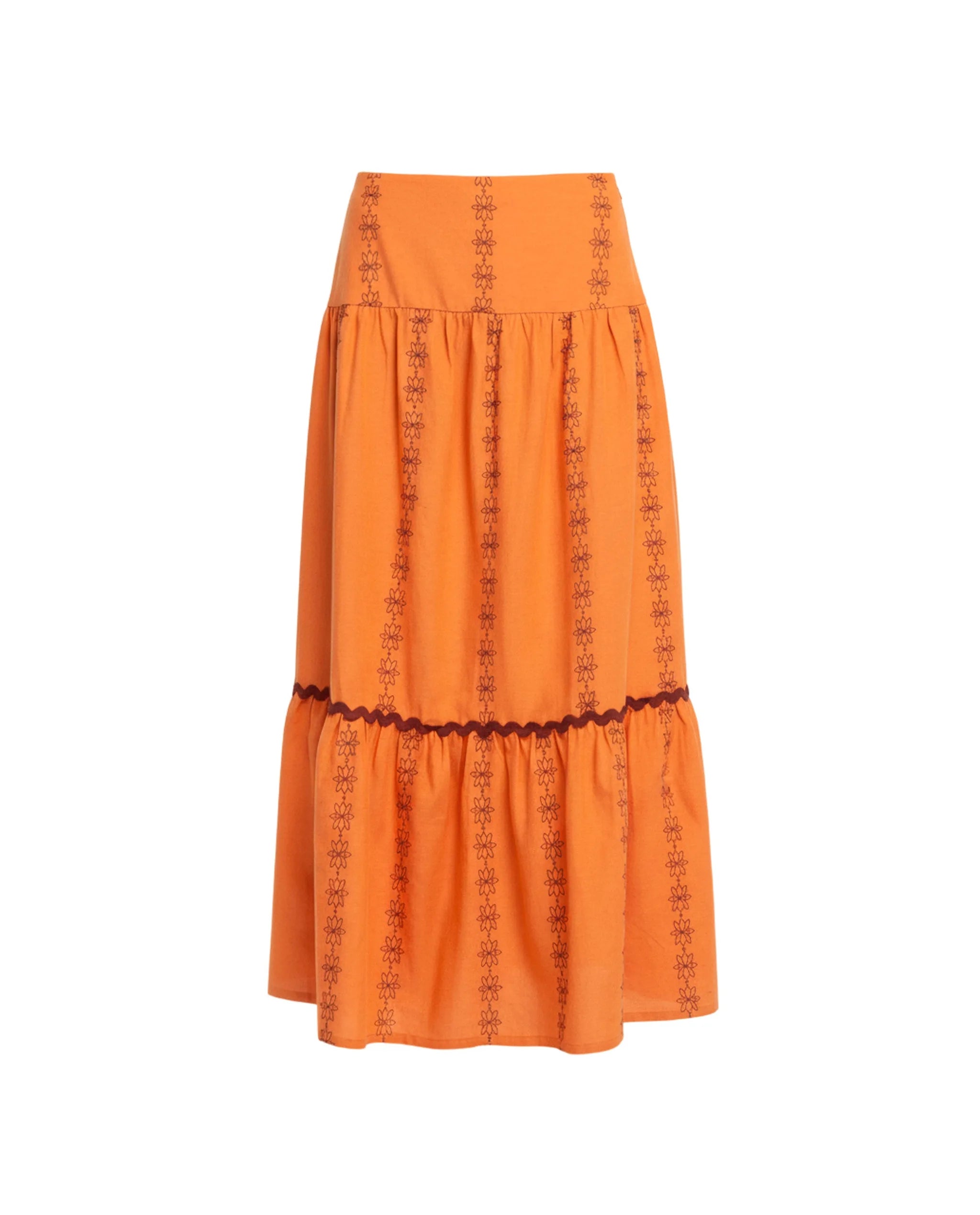 Saia Comprida com Folhos Laranja-5