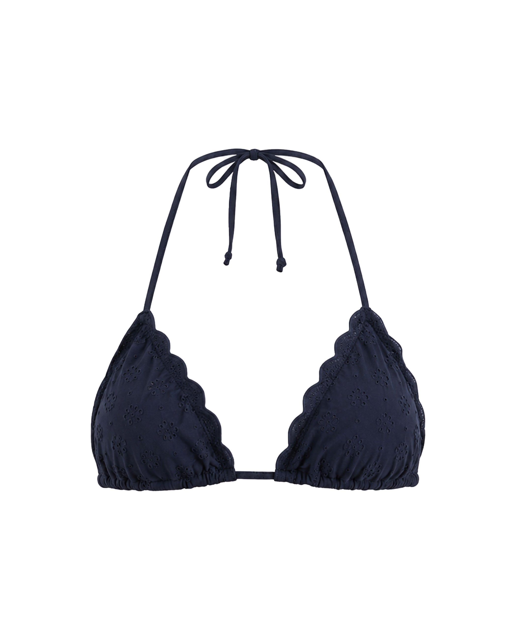Top de Biquíni de Triângulo e Tecido Perfurado Azul-índigo-5