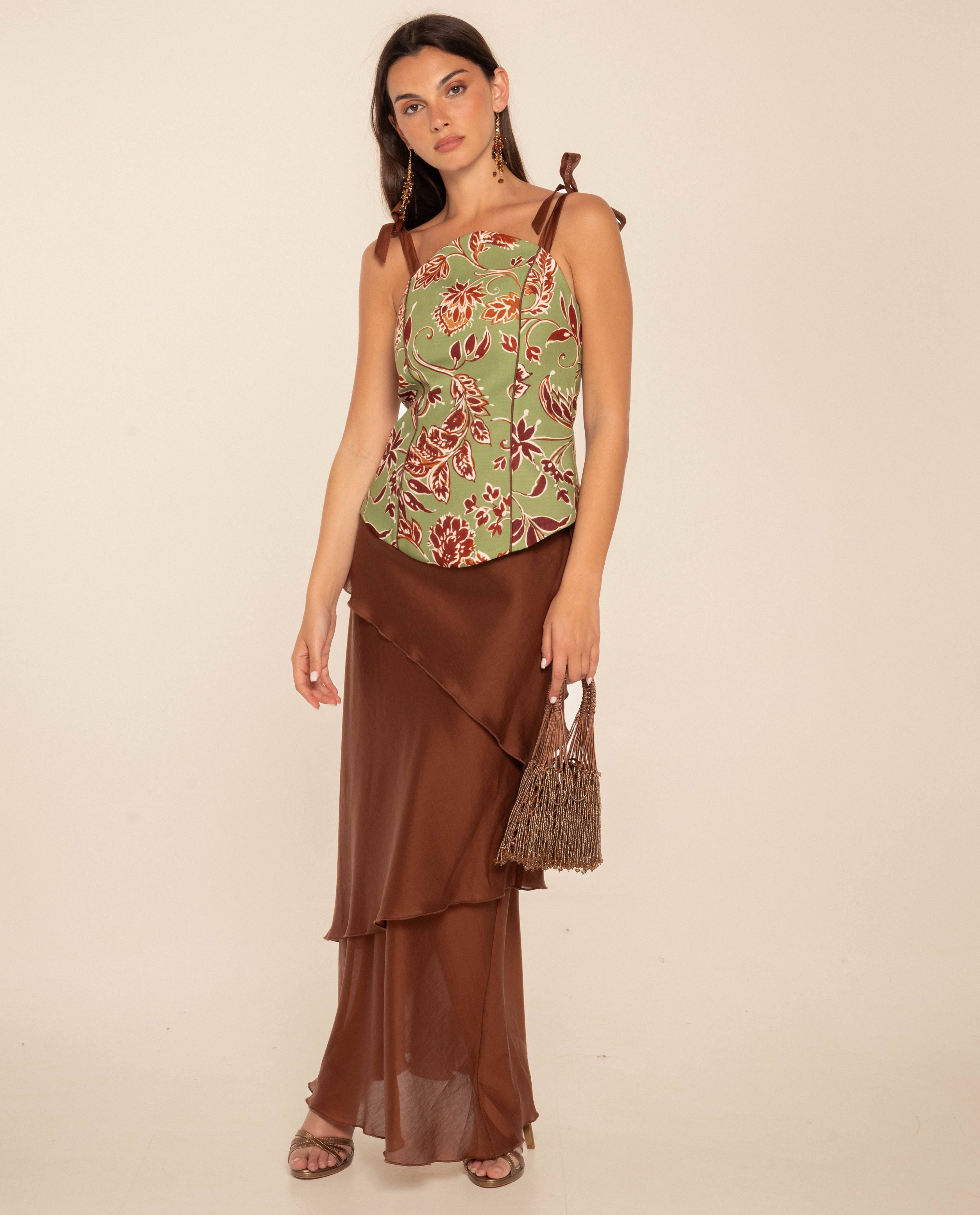 Top de Alças Estilo Corpiño de Algodão Verde-4