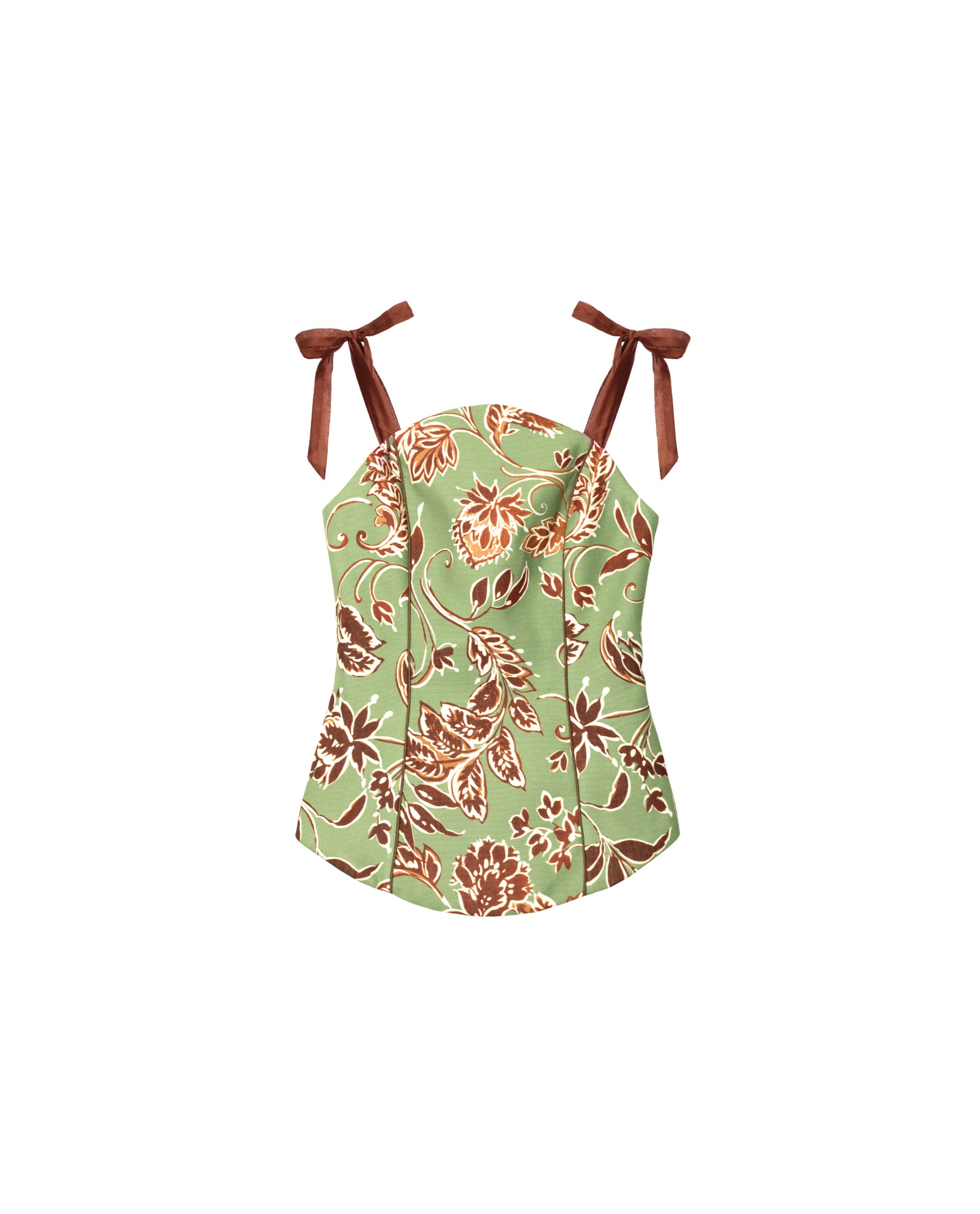 Top de Alças Estilo Corpiño de Algodão Verde-5