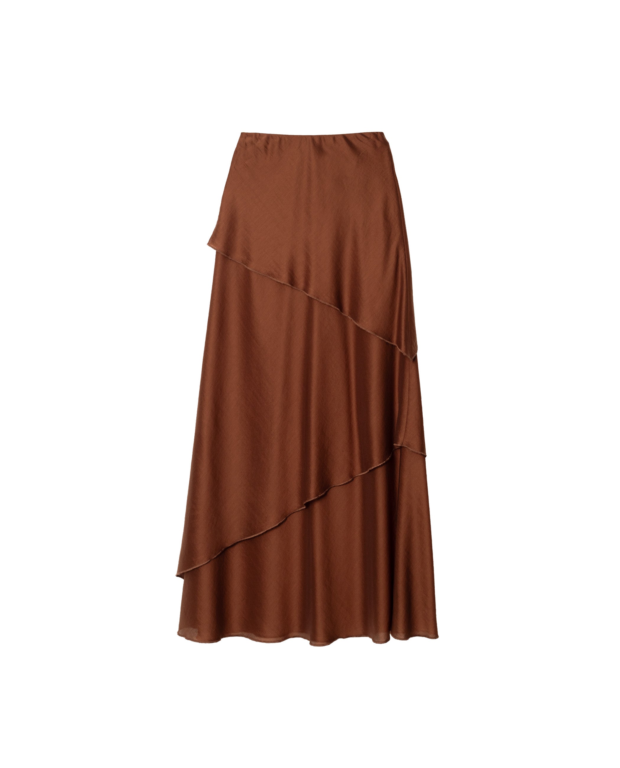 Saia Comprida com Capas de Gase Sobrepostas Castanho-5