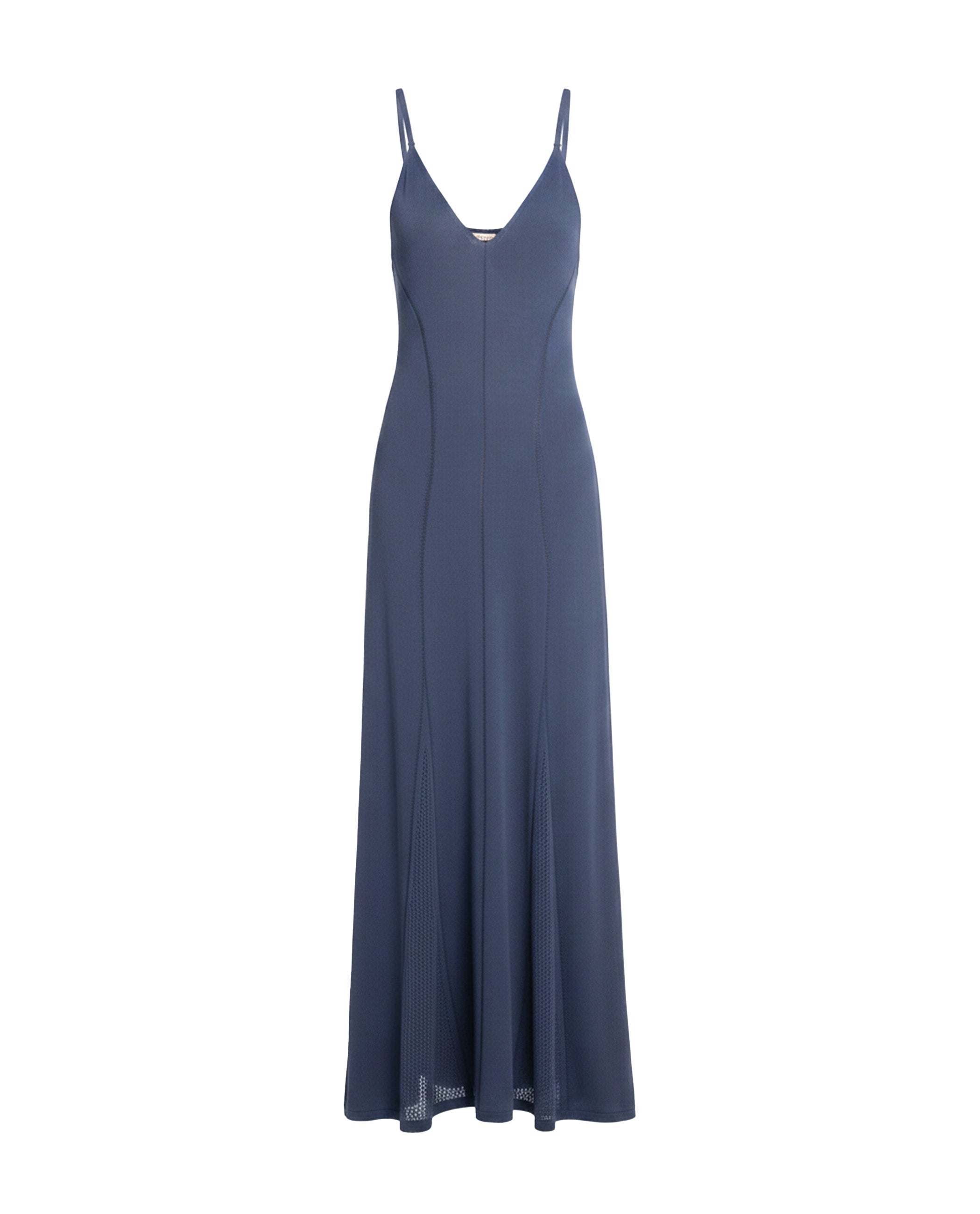 Vestido Comprido de Malha com Godés Azul-marinho-5