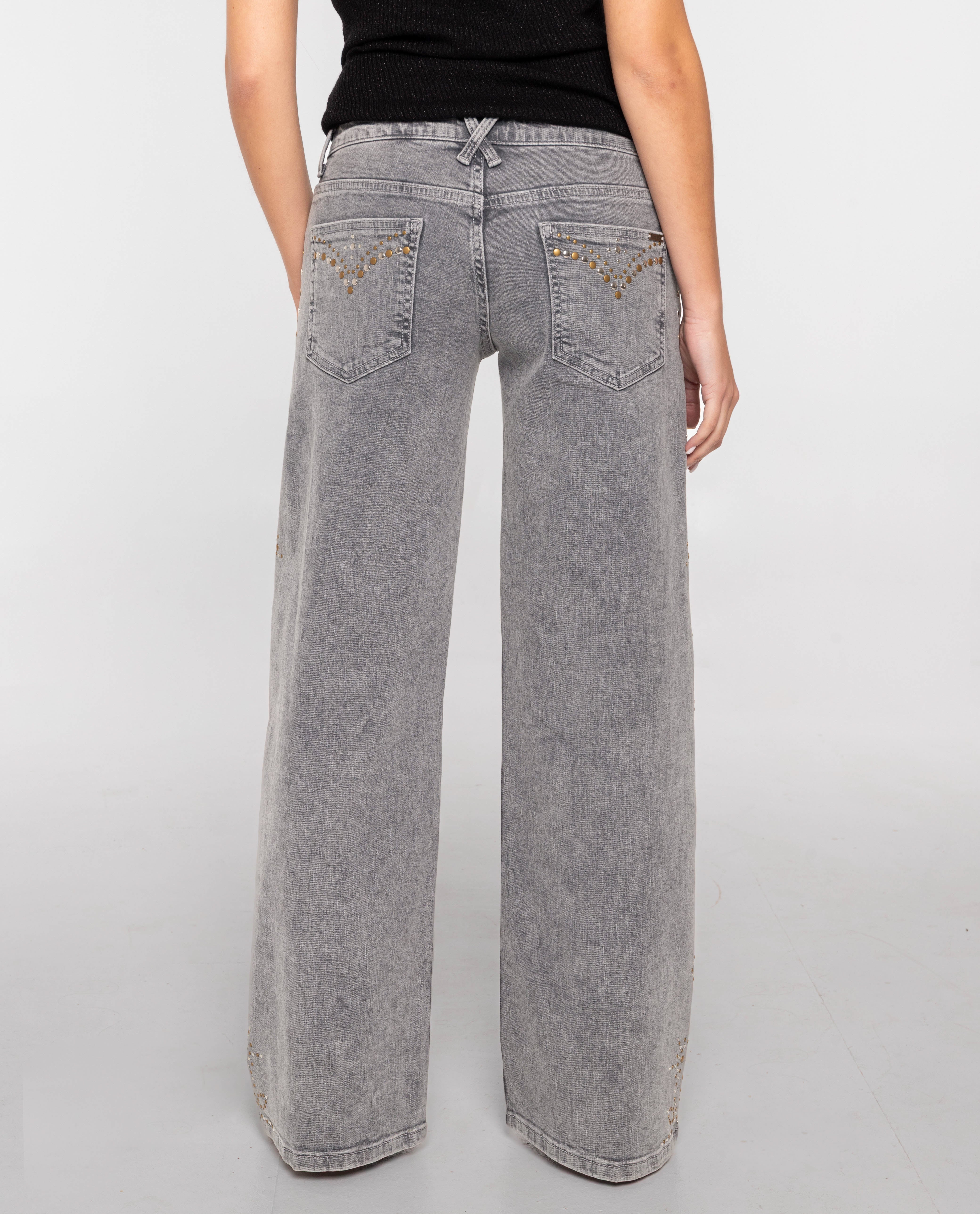 Jeans com Corte a Direito com Rebites Metálicos Cinzento-3