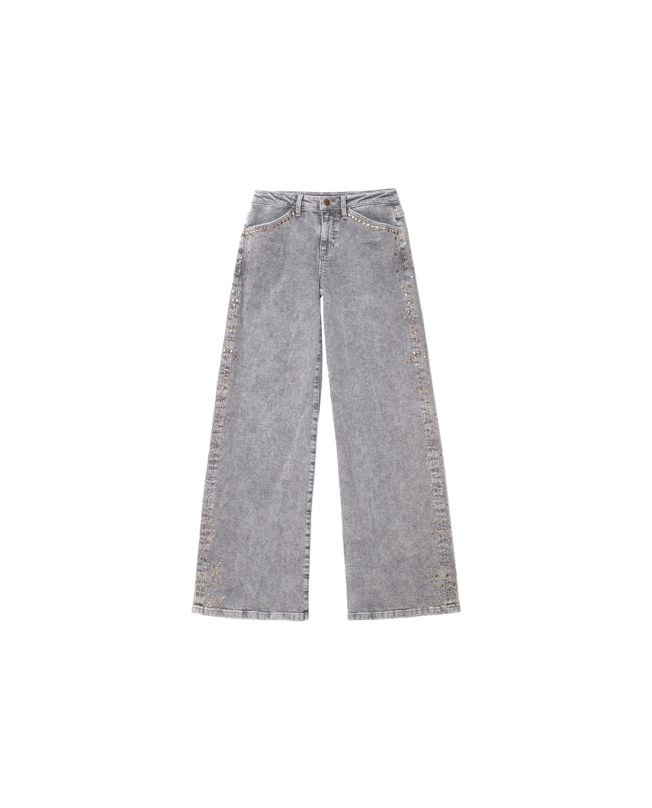 Jeans com Corte a Direito com Rebites Metálicos Cinzento-5