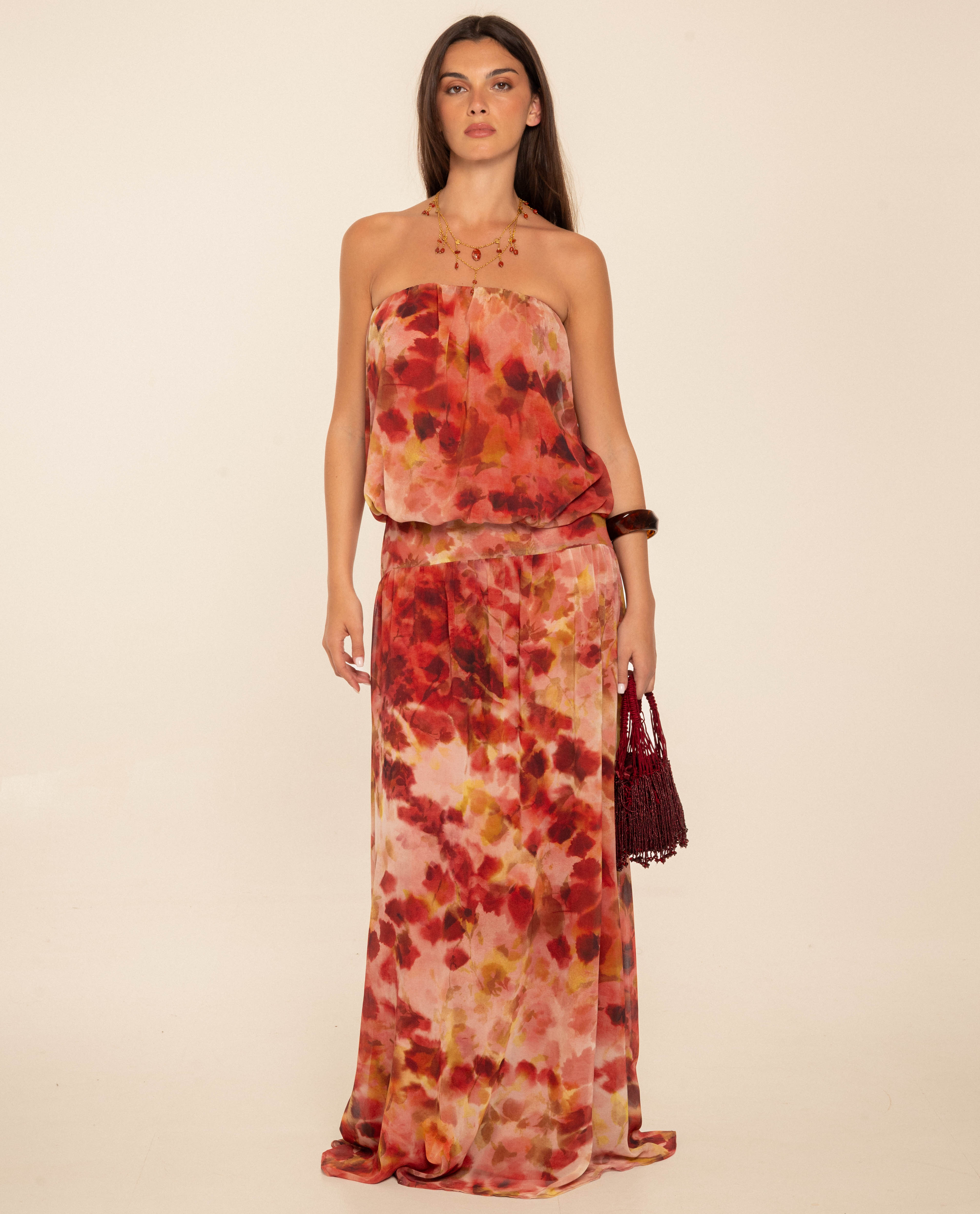 Vestido Comprido com Decote Palavra de Honra Multicolor-2