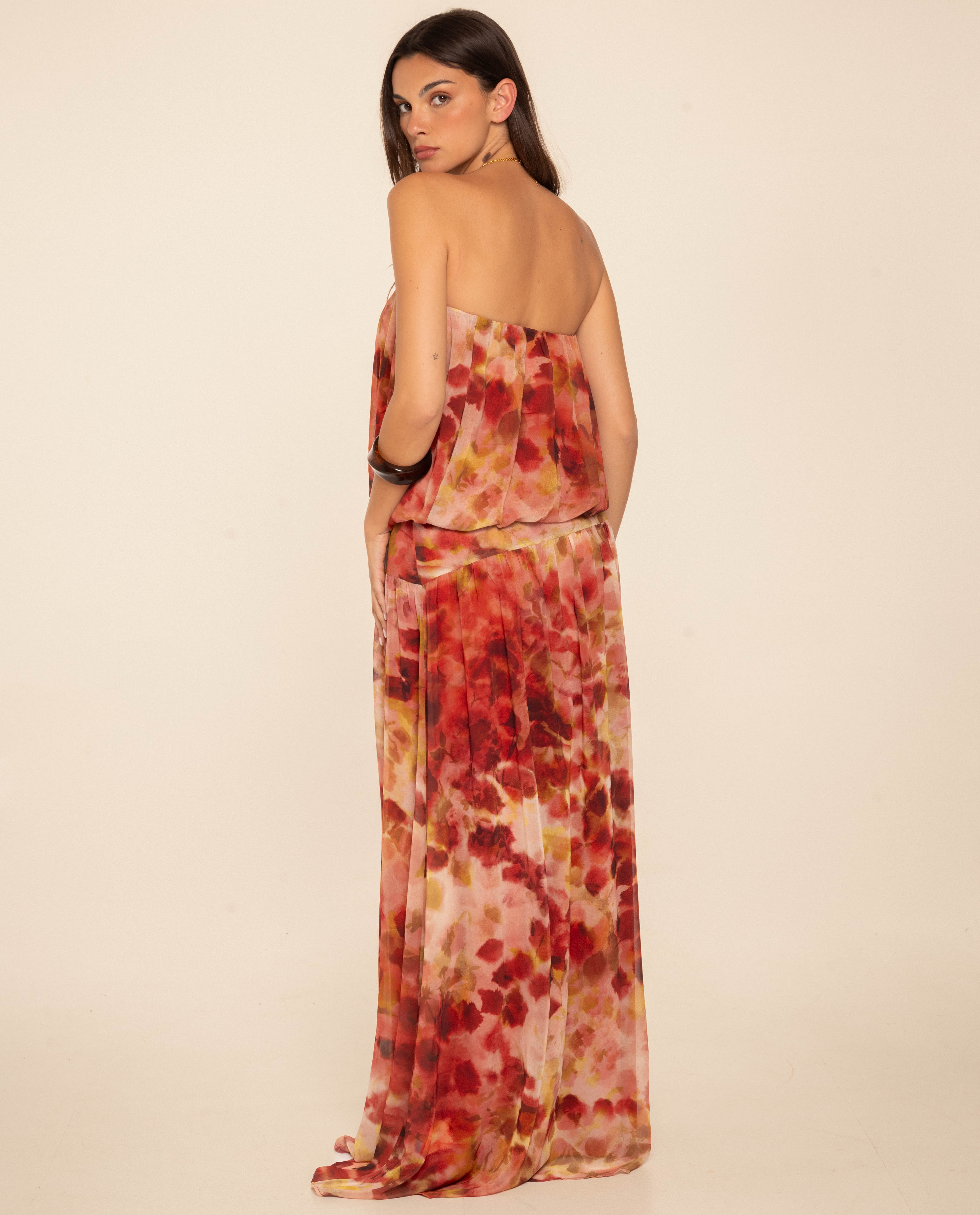 Vestido Comprido com Decote Palavra de Honra Multicolor-3