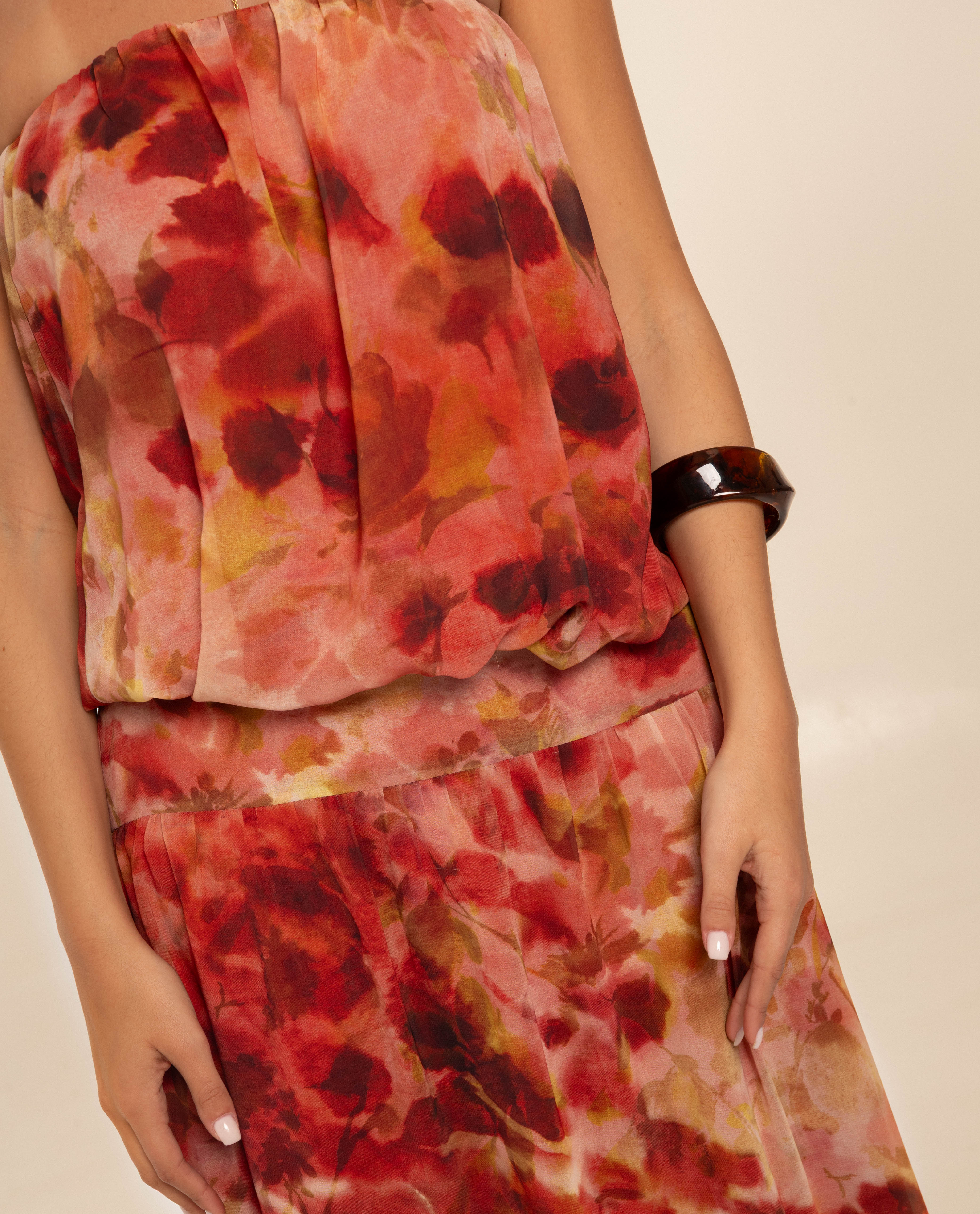 Vestido Comprido com Decote Palavra de Honra Multicolor-4