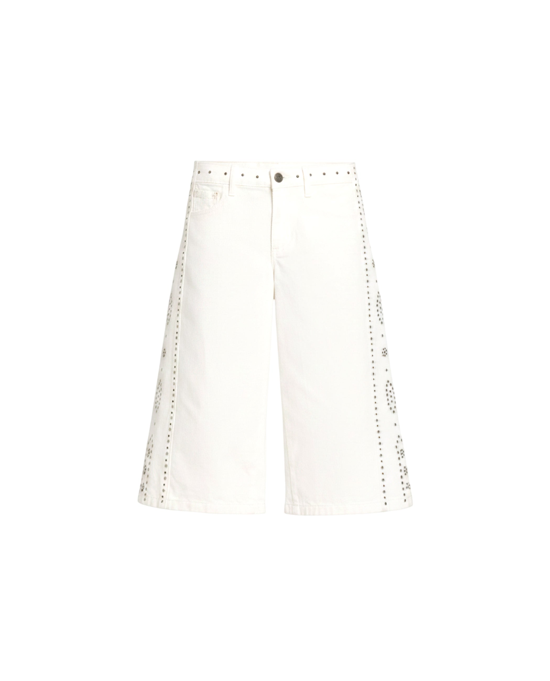 Calças com Corte a Direito Estilo Bermuda Jeans com Tachas e Apliques Branco-5
