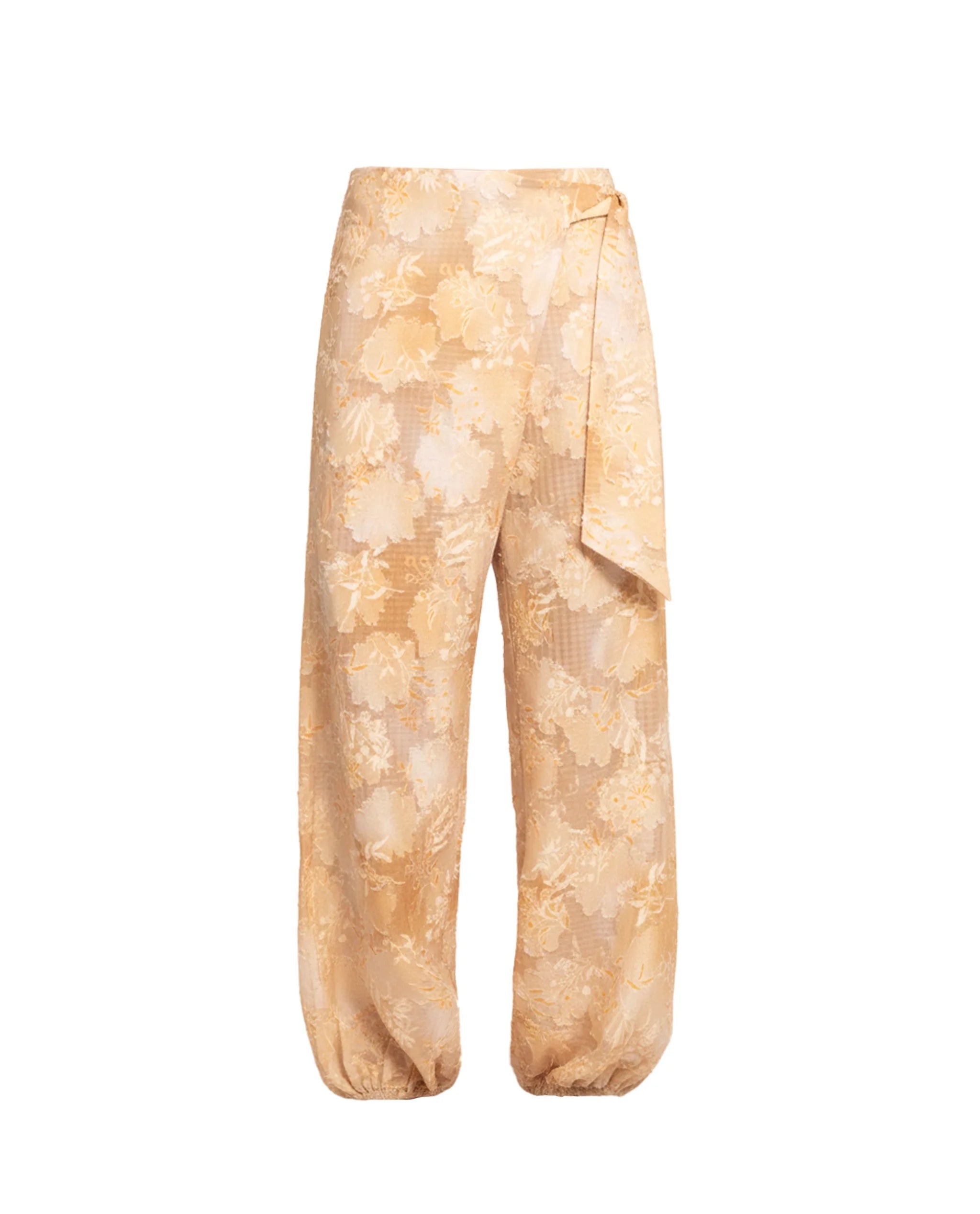 Calças Largas Abalonadas com Estampado Floral Pêssego-5