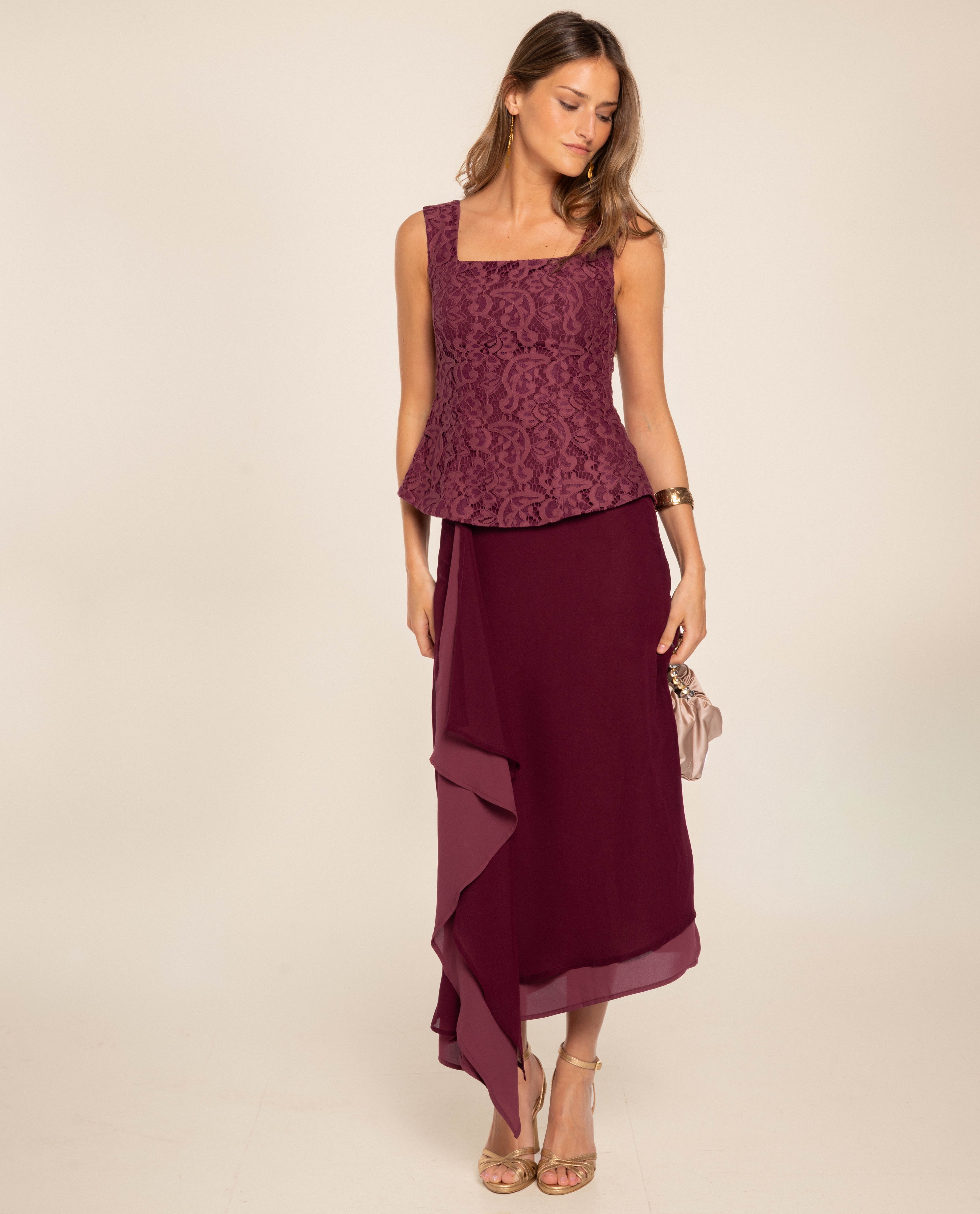 Top de Alças com Renda Bordeaux-4