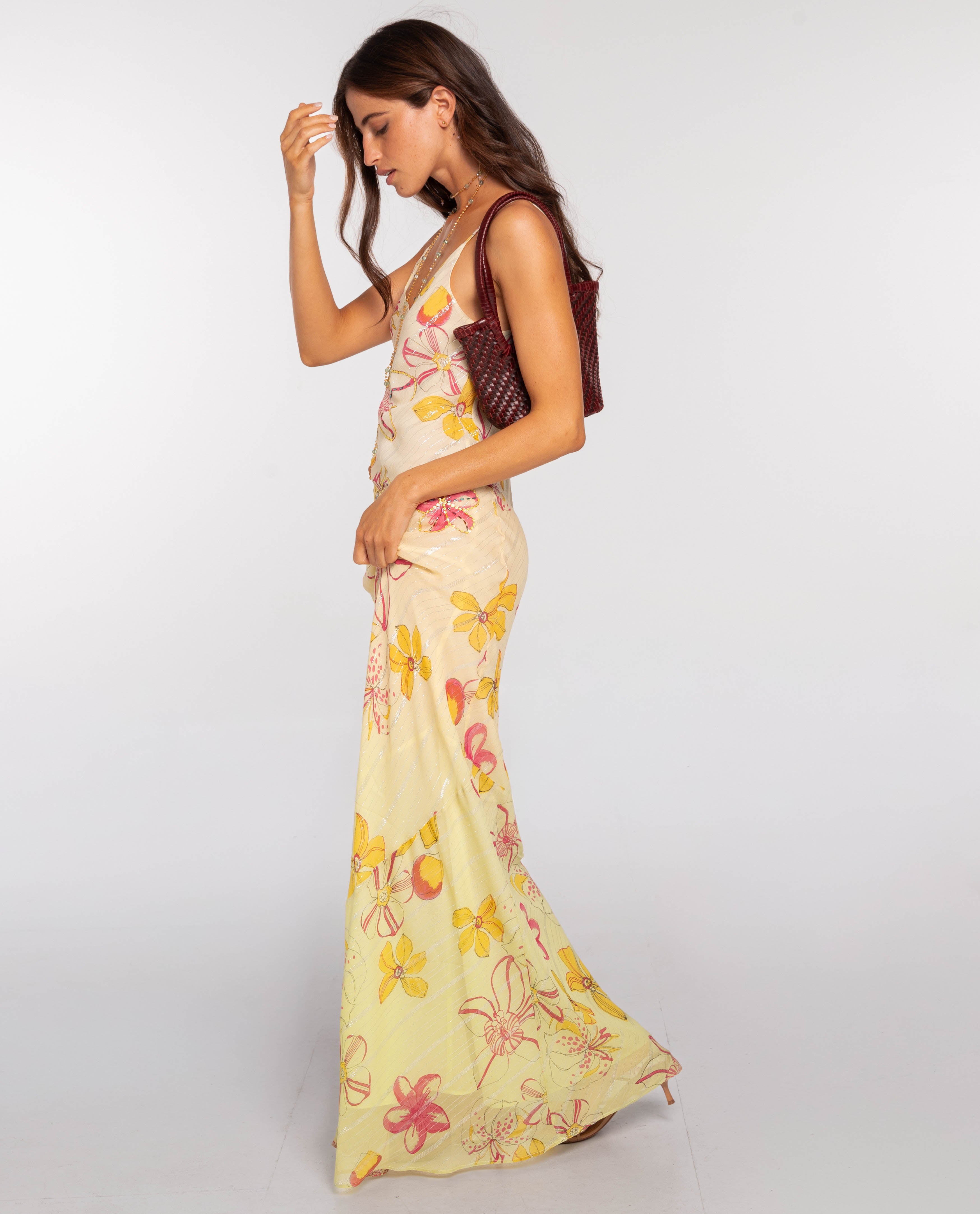 Imagem 0 de Vestido Comprido com Estampado Floral e Bordado À Mão