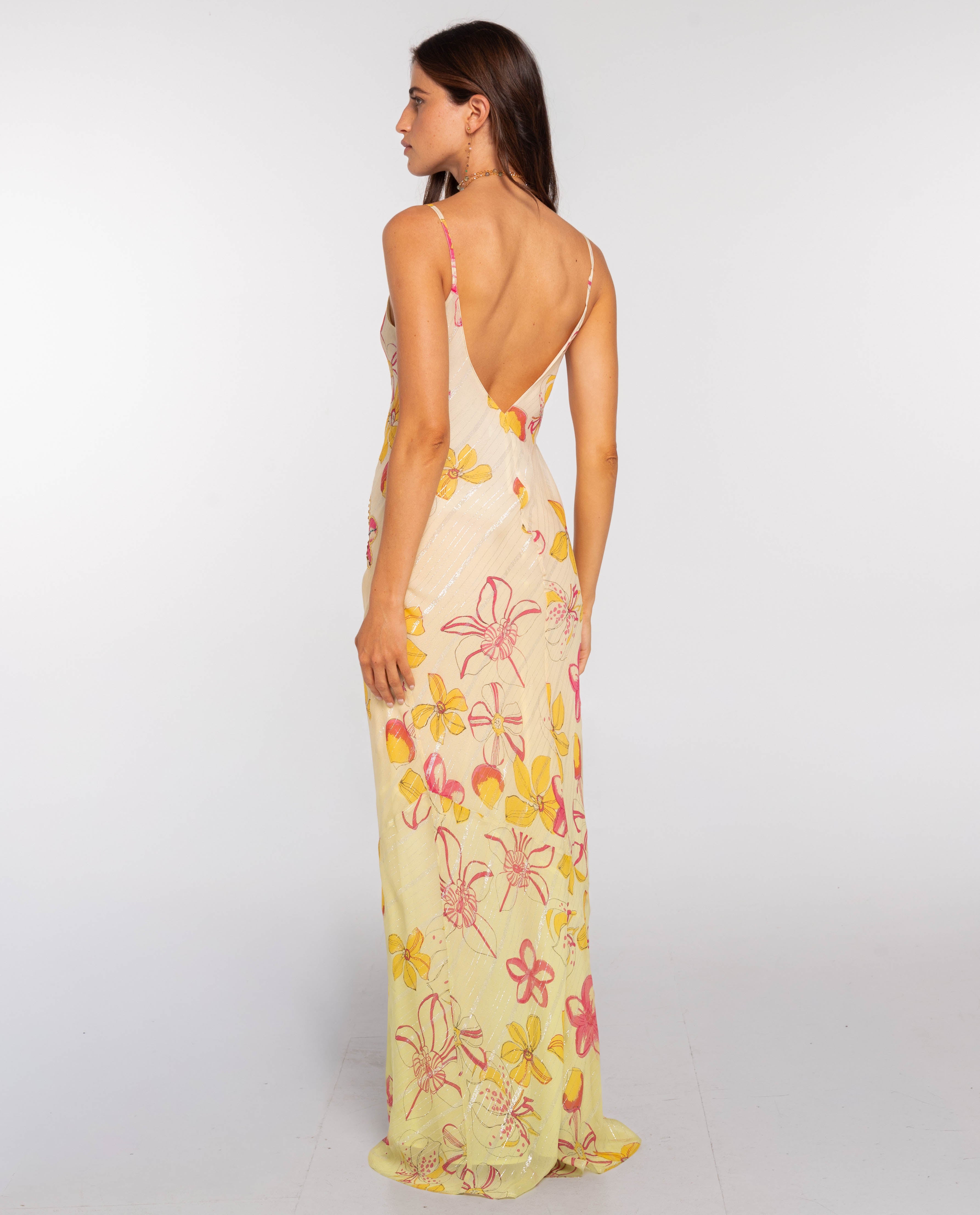 Vestido Comprido com Estampado Floral e Bordado À Mão Creme-3