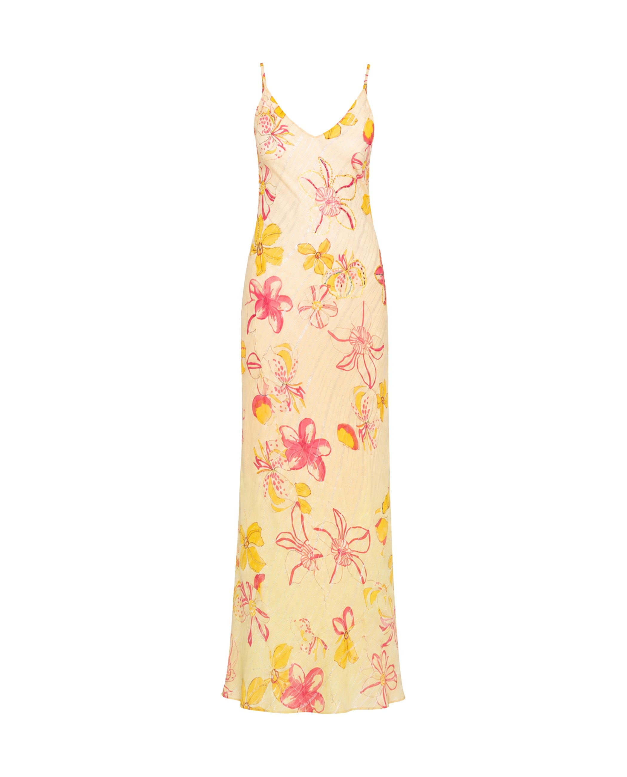 Vestido Comprido com Estampado Floral e Bordado À Mão Creme-5