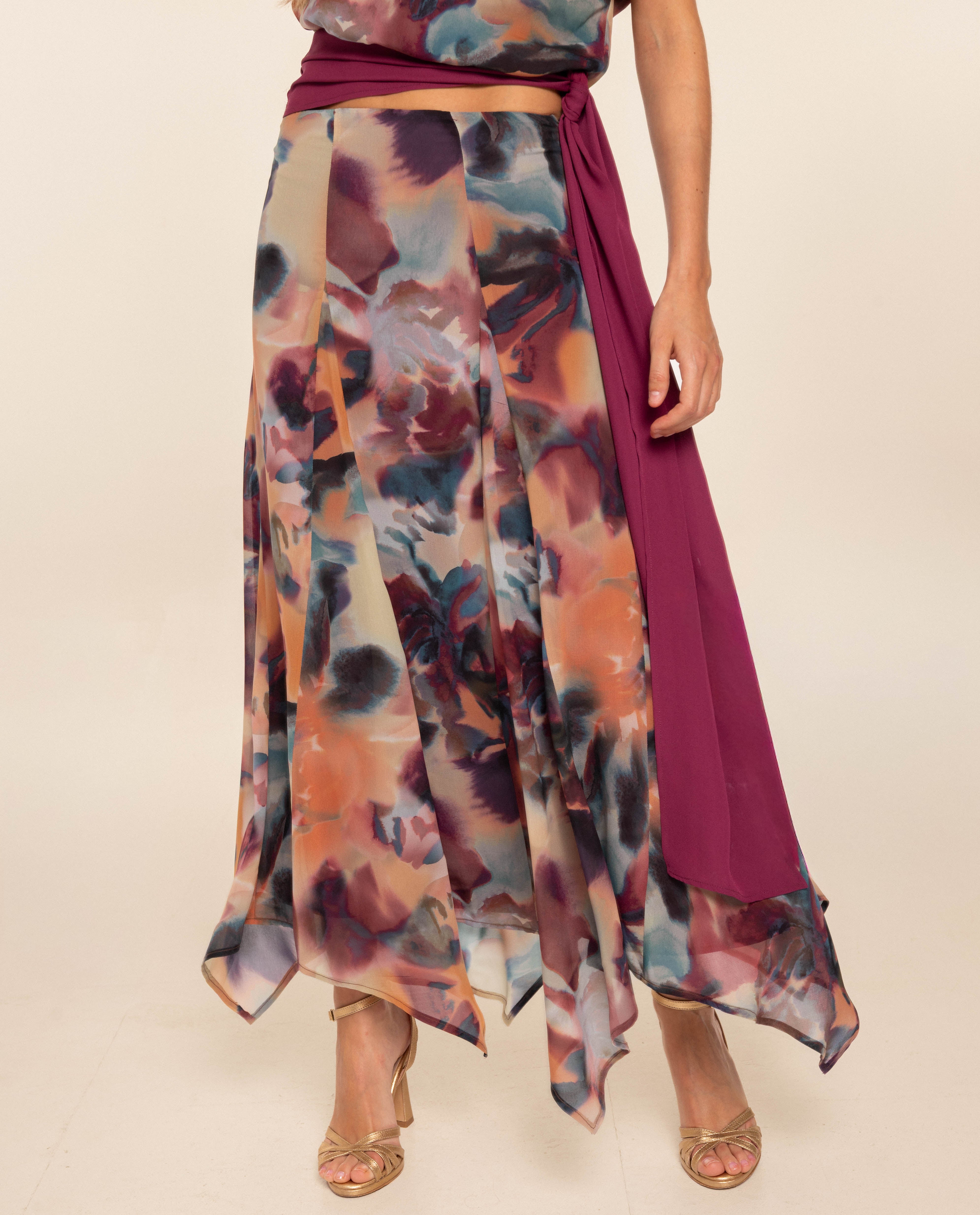 Saia Comprida Estampada com Godés Multicolor-2
