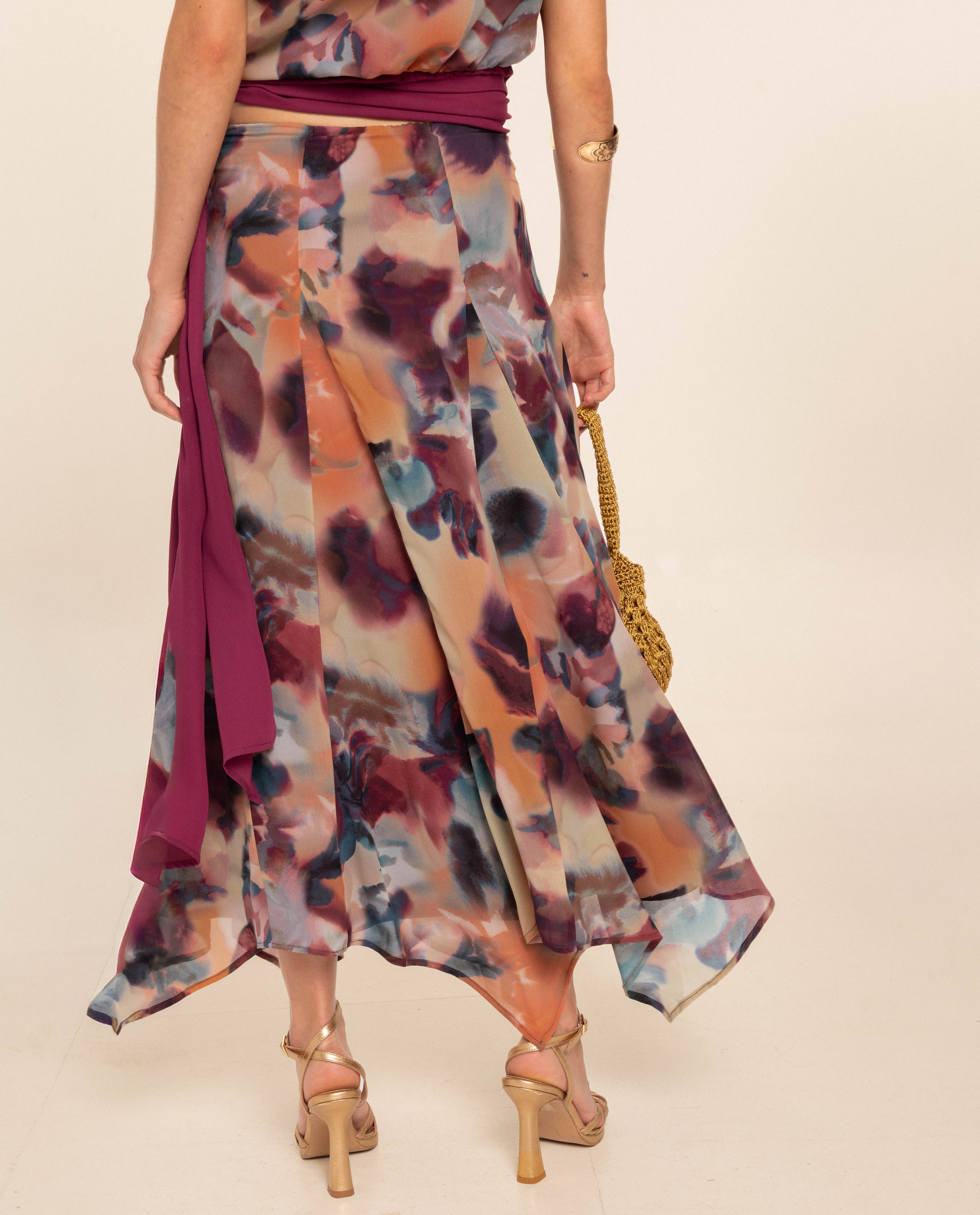 Saia Comprida Estampada com Godés Multicolor-3