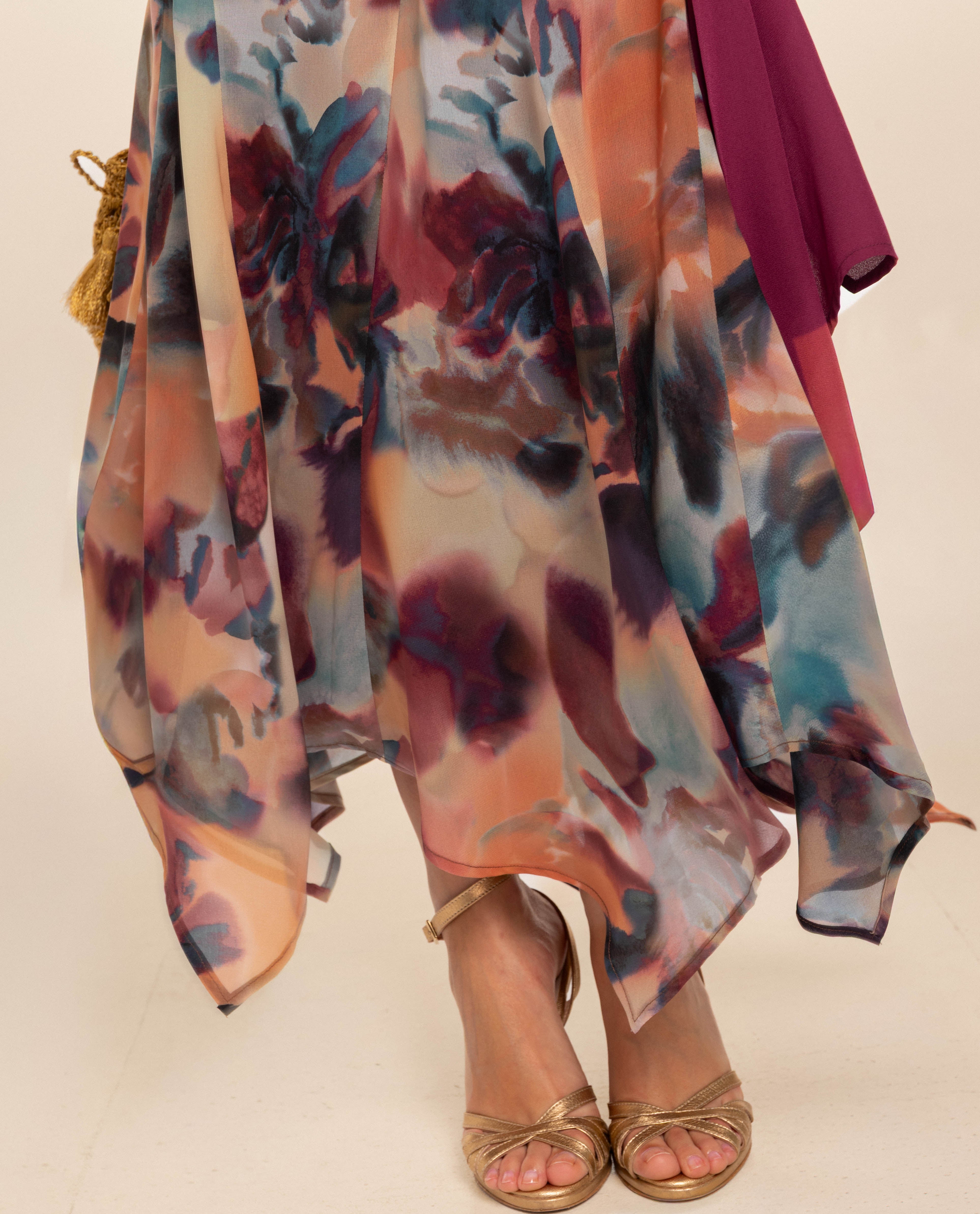 Saia Comprida Estampada com Godés Multicolor-4
