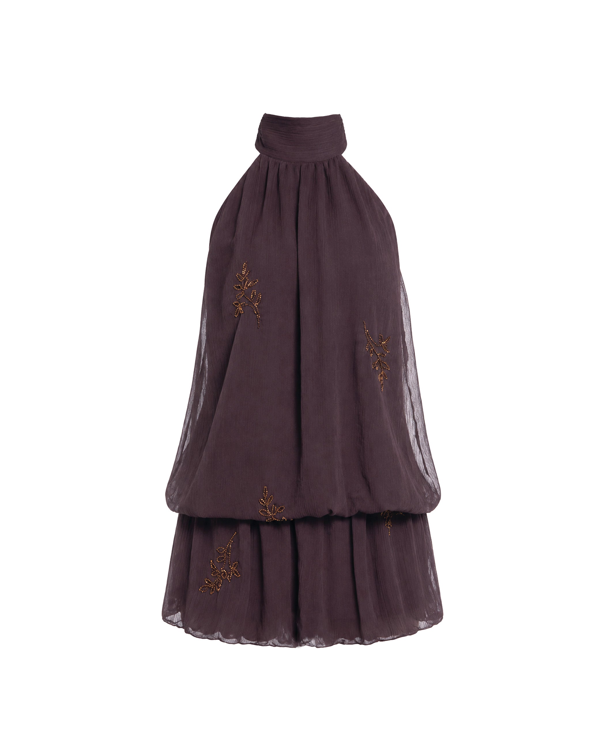 Vestido Curto Fluído Bordado Cinzento-5