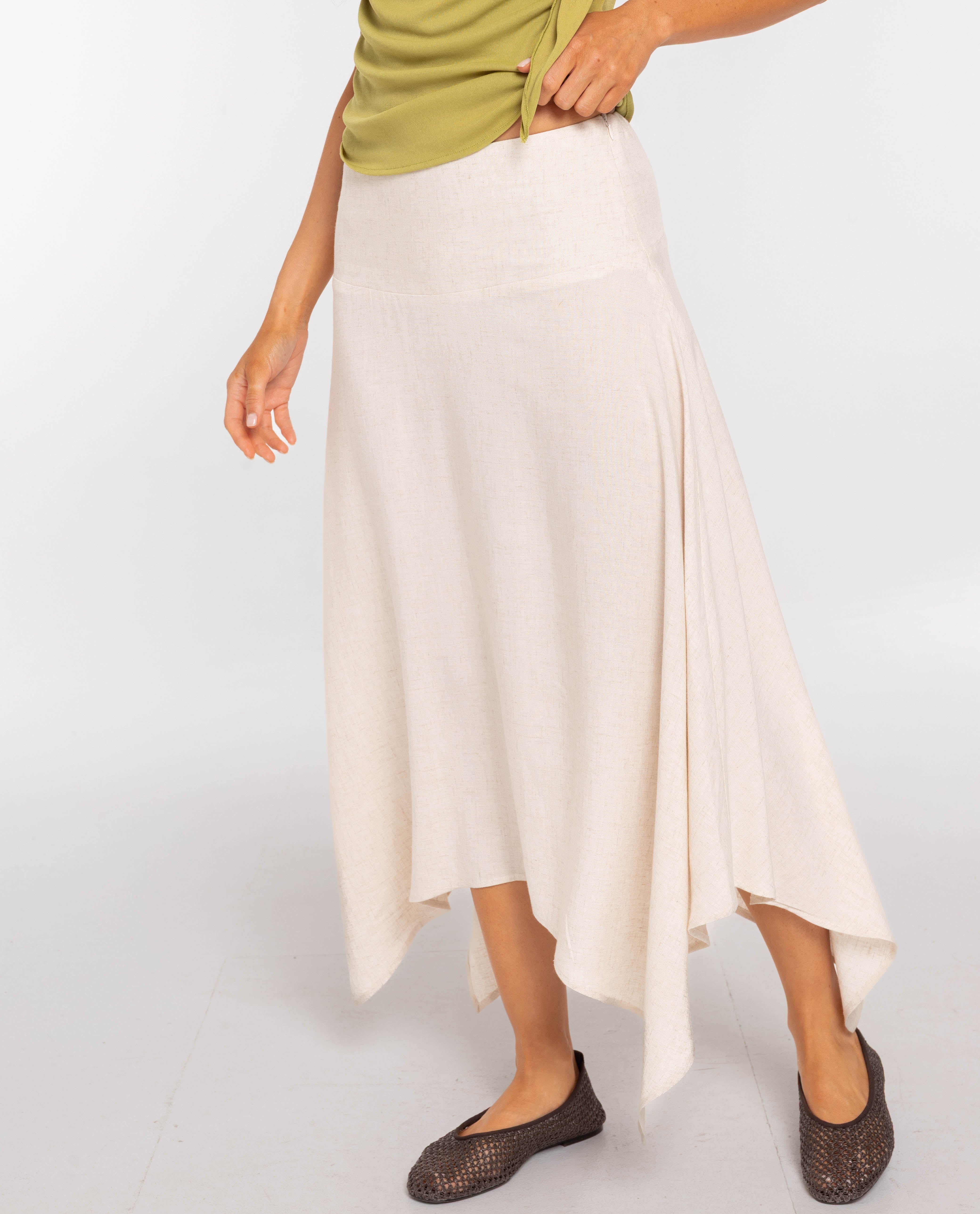 Saia Midi com Bainha de Bicos Boho Bege-2