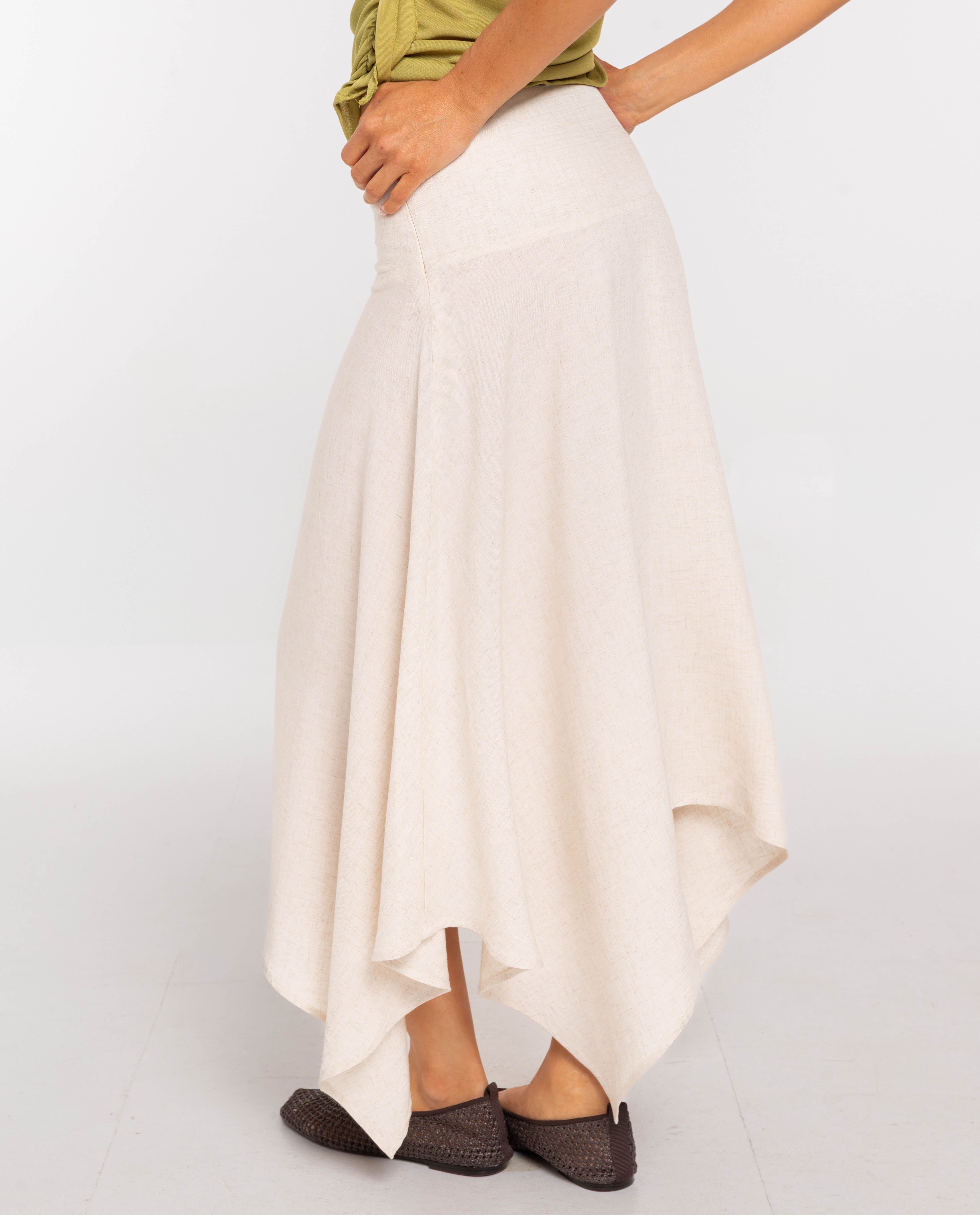 Saia Midi com Bainha de Bicos Boho Bege-3