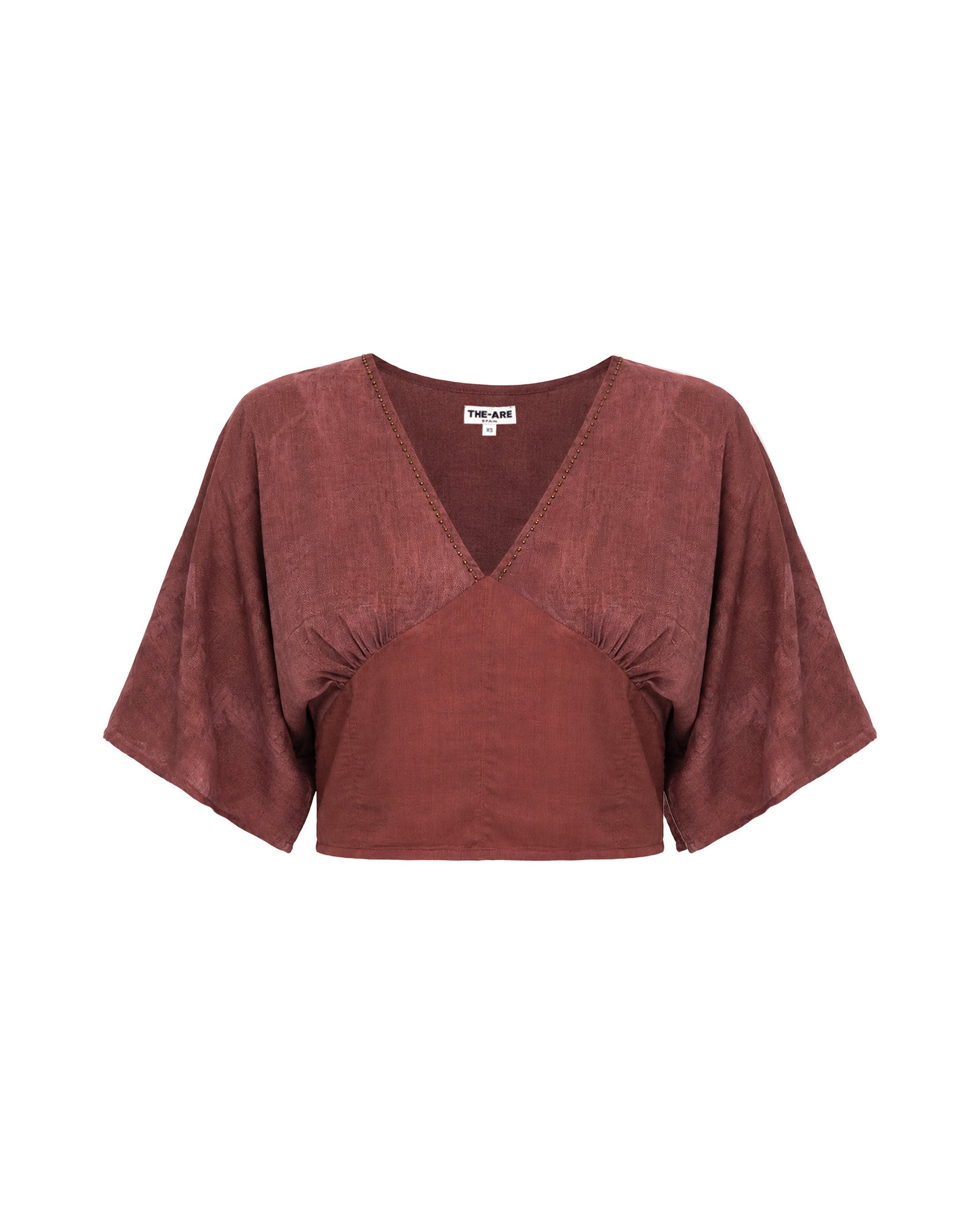Blusa com Cinto e Manga Fluída Bege-5