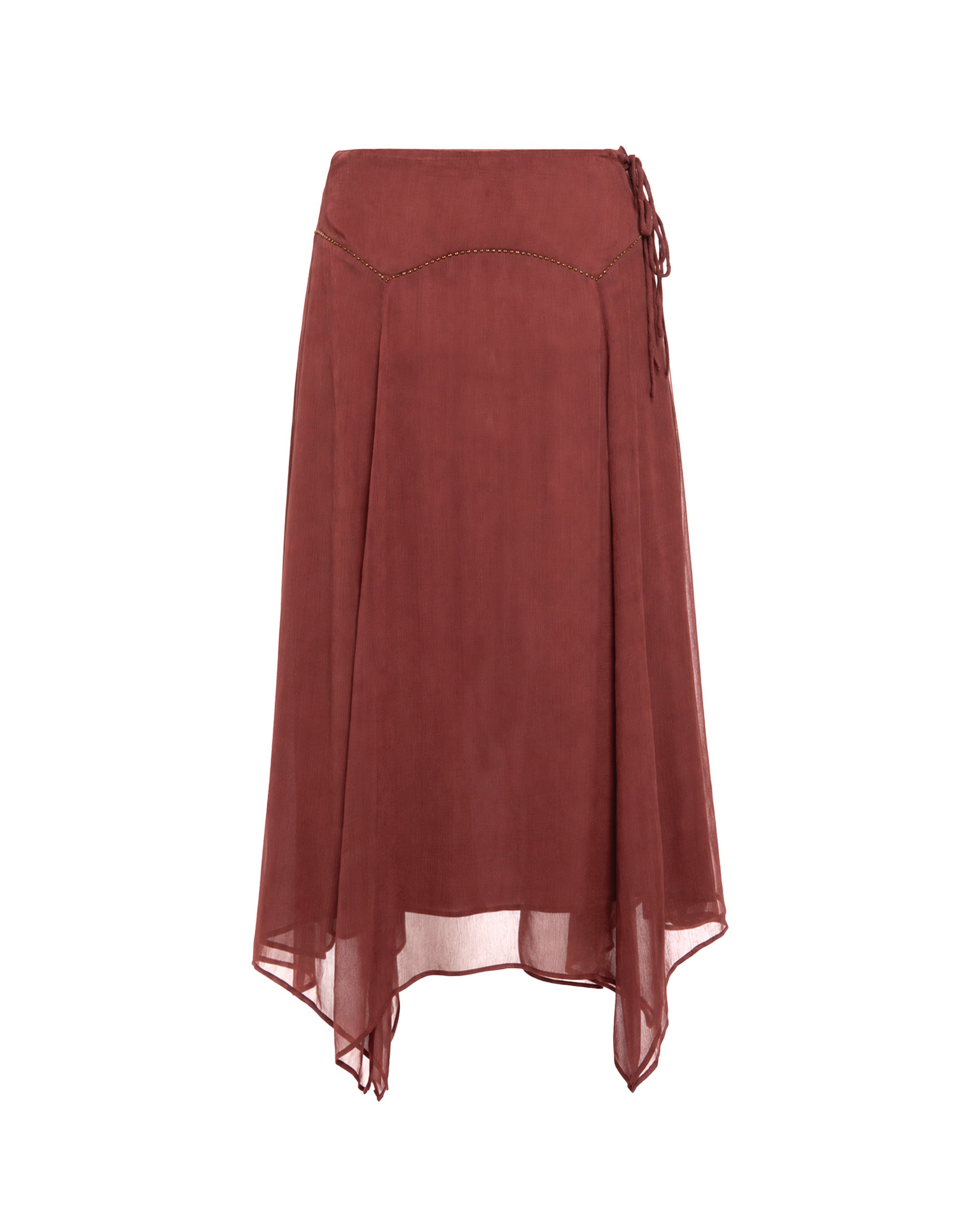 Saia Midi com Volume e Bainha Assimétrica Bege-5