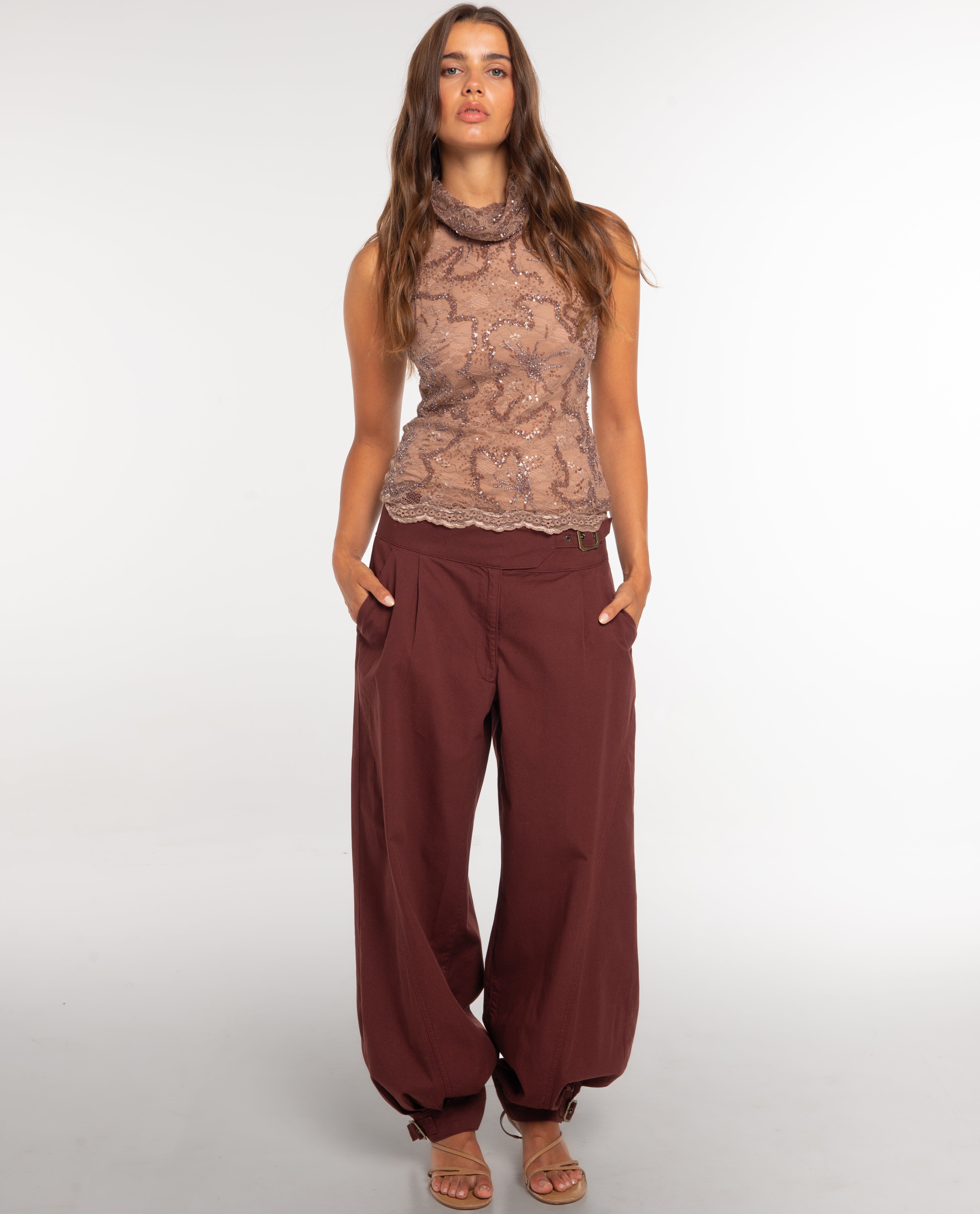 Top Halter de Tule com Bordado de Pedraria Nude-4