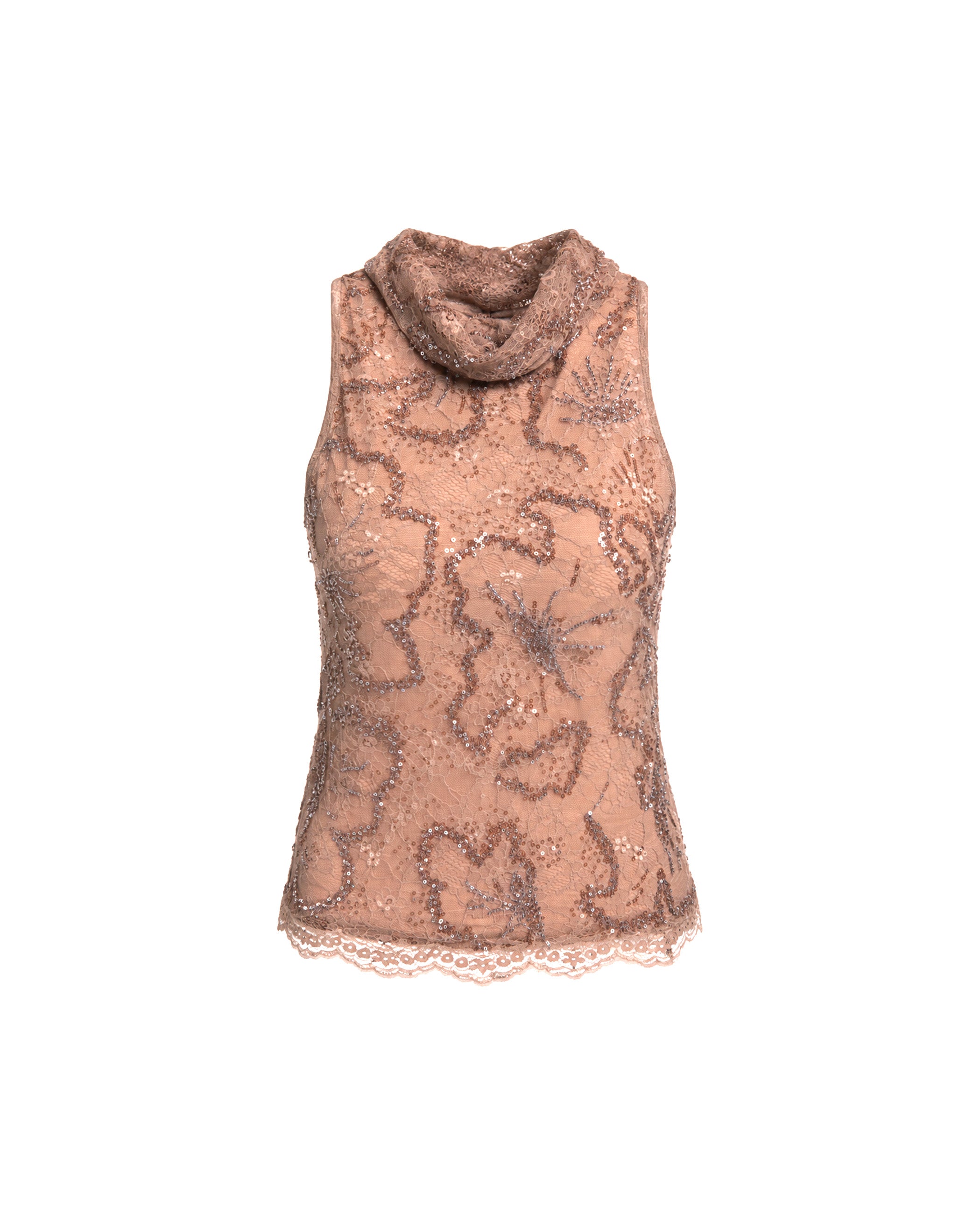 Top Halter de Tule com Bordado de Pedraria Nude-5