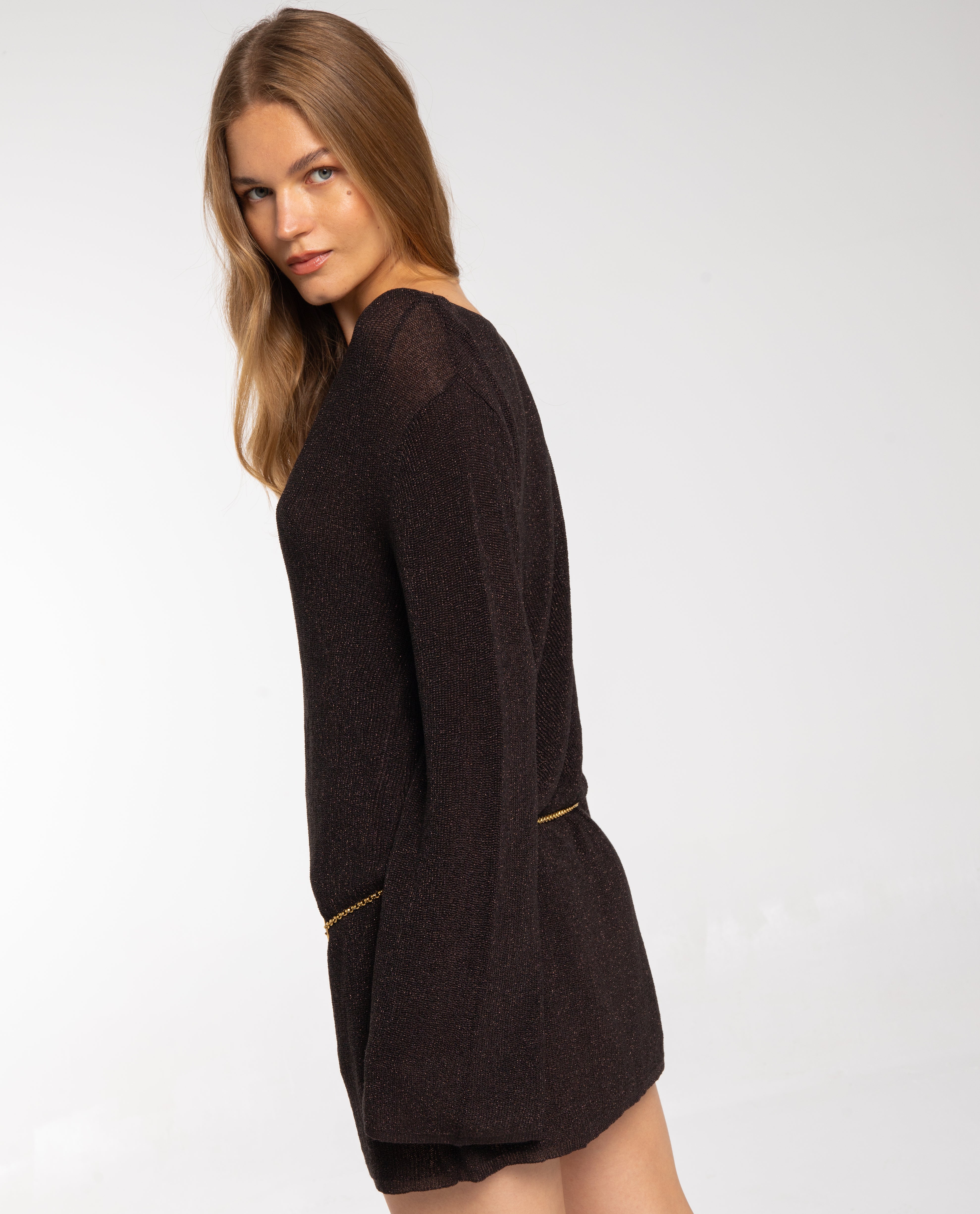 Vestido Curto de Malha Cinzento-2