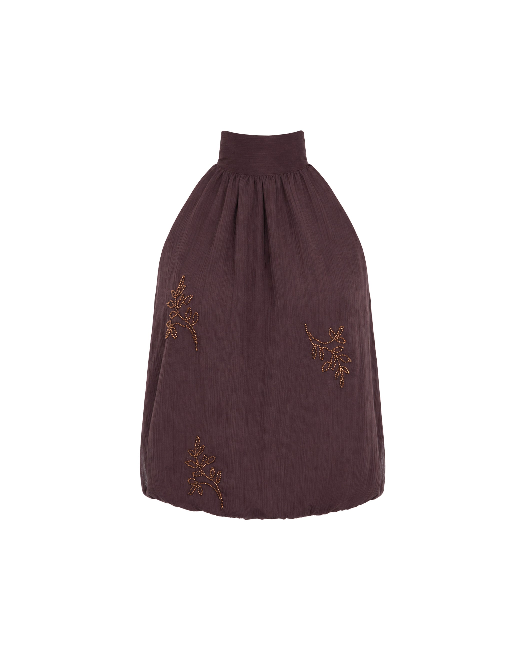 Blusa Bordada com Decote Halter Cinzento-5