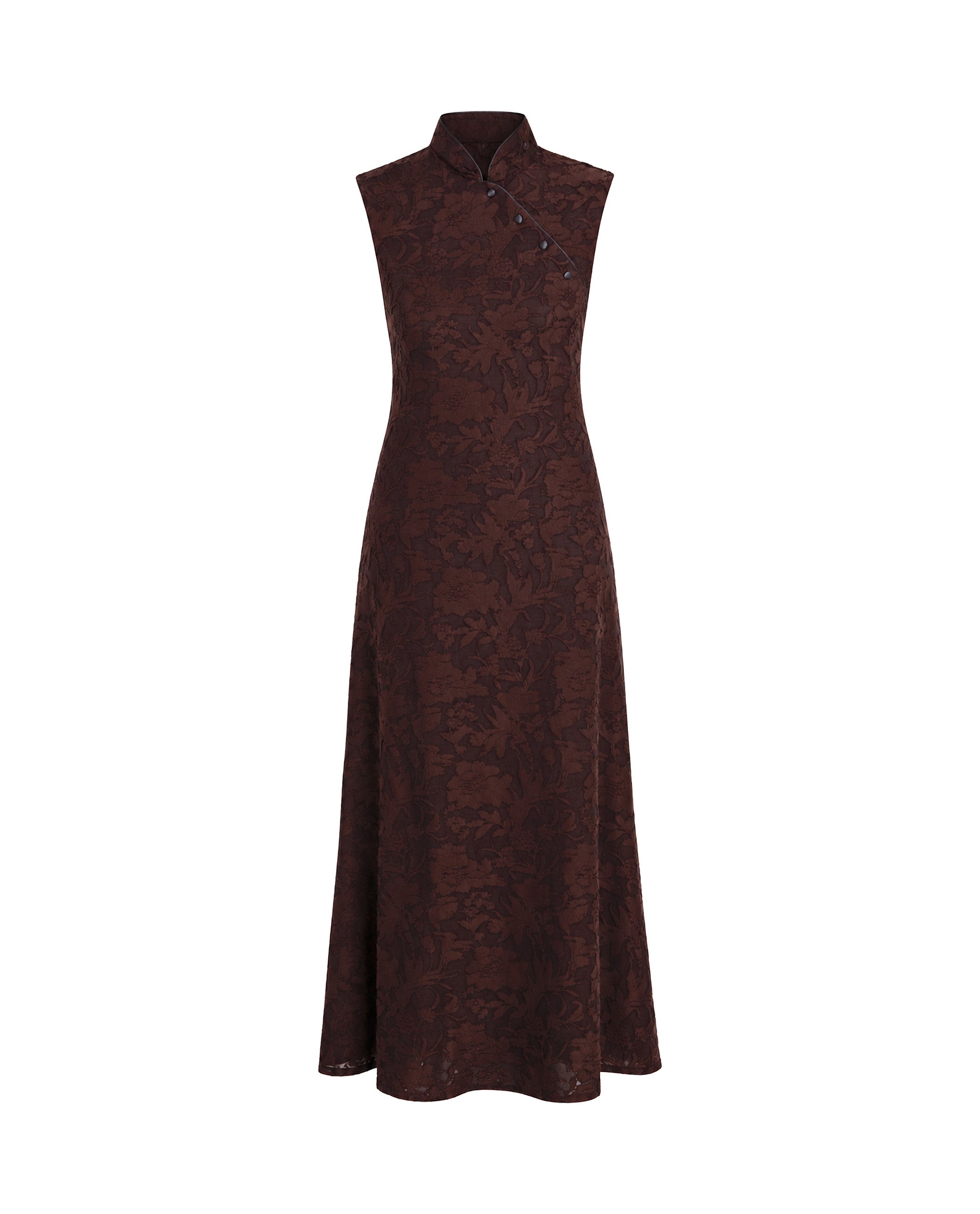 Vestido Midi de Devoré Floral Castanho-5