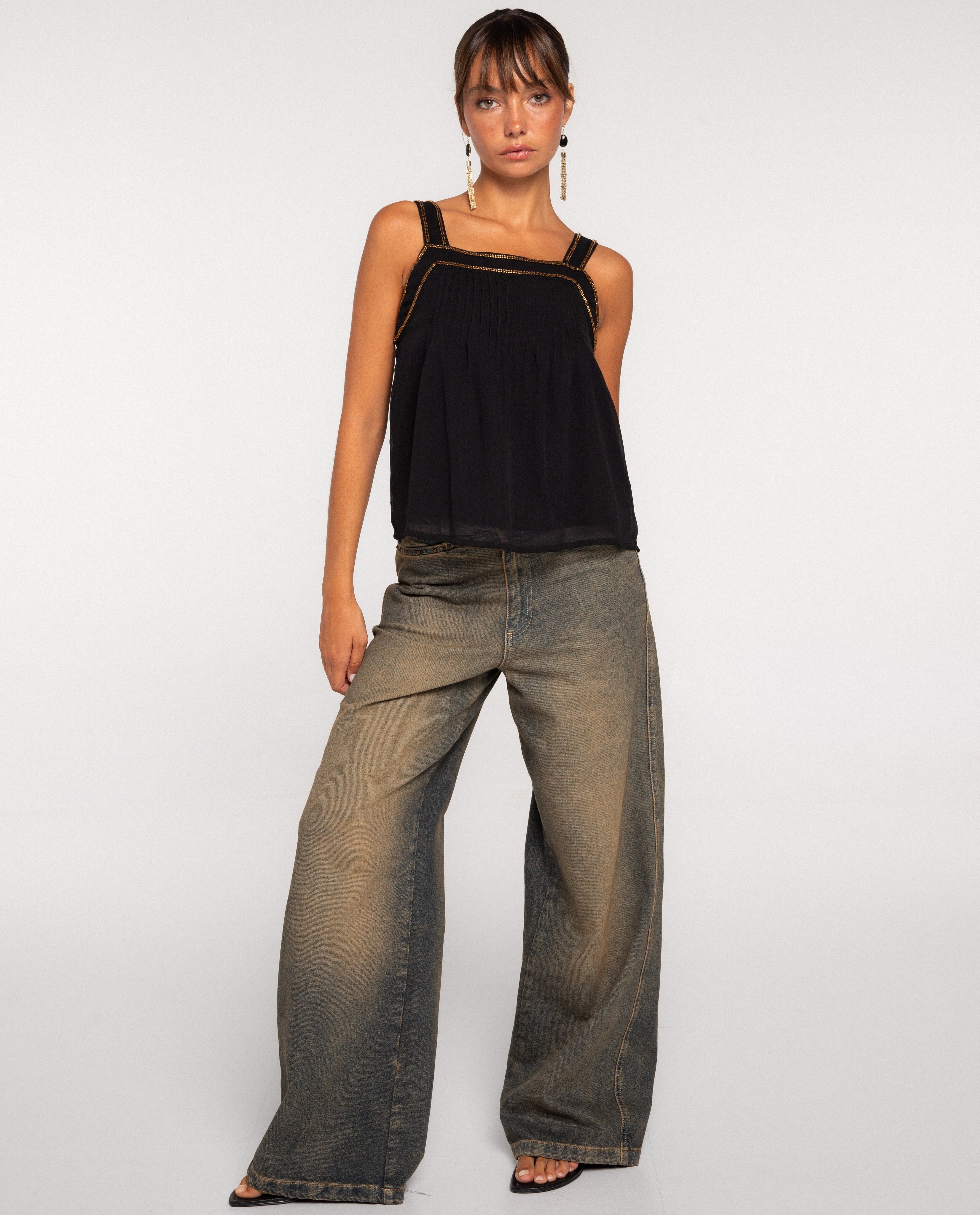 Top Fluido de Alças com Contas Preto-5