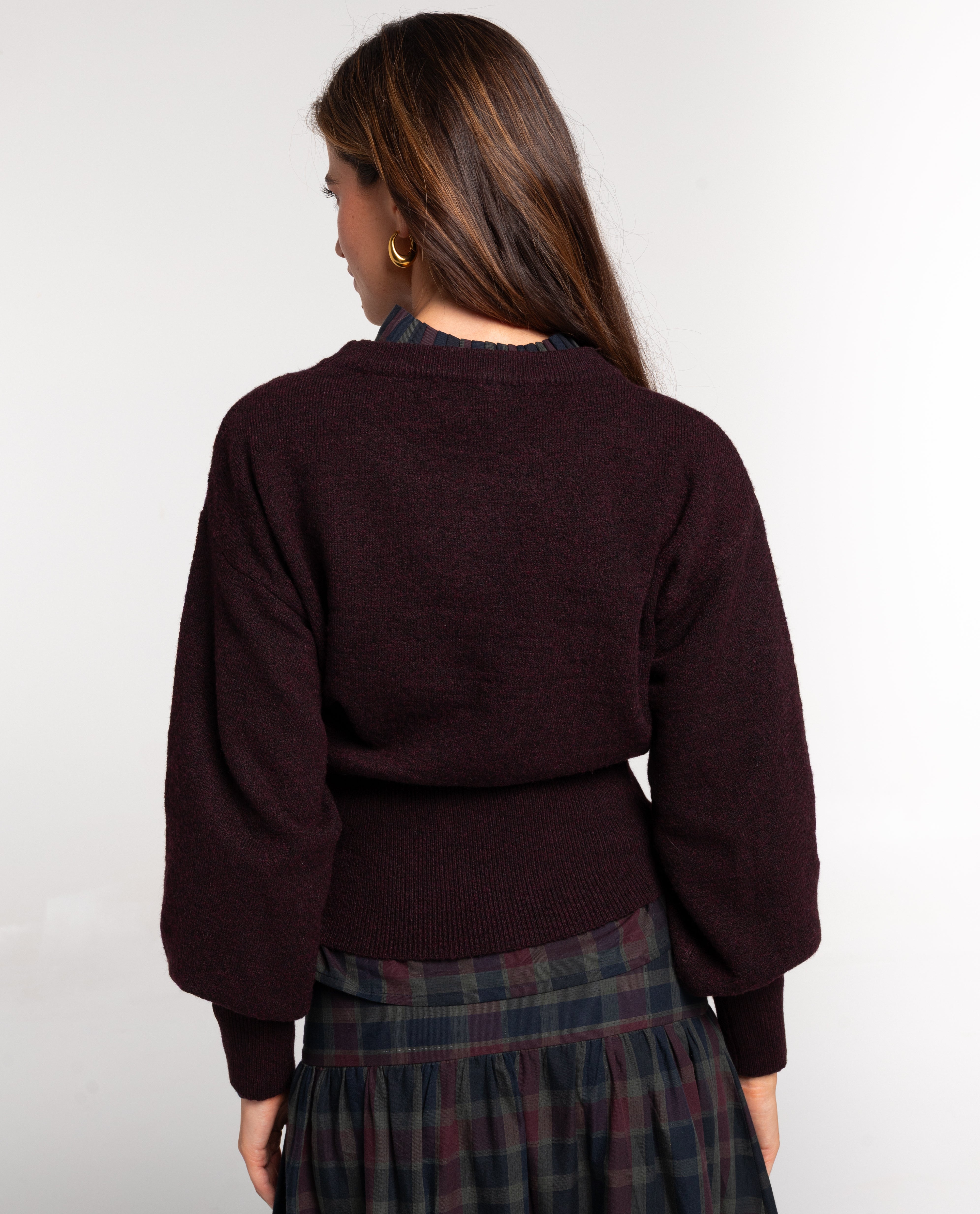 Camisola de Malha com Faixa Ajustada Beringela-2