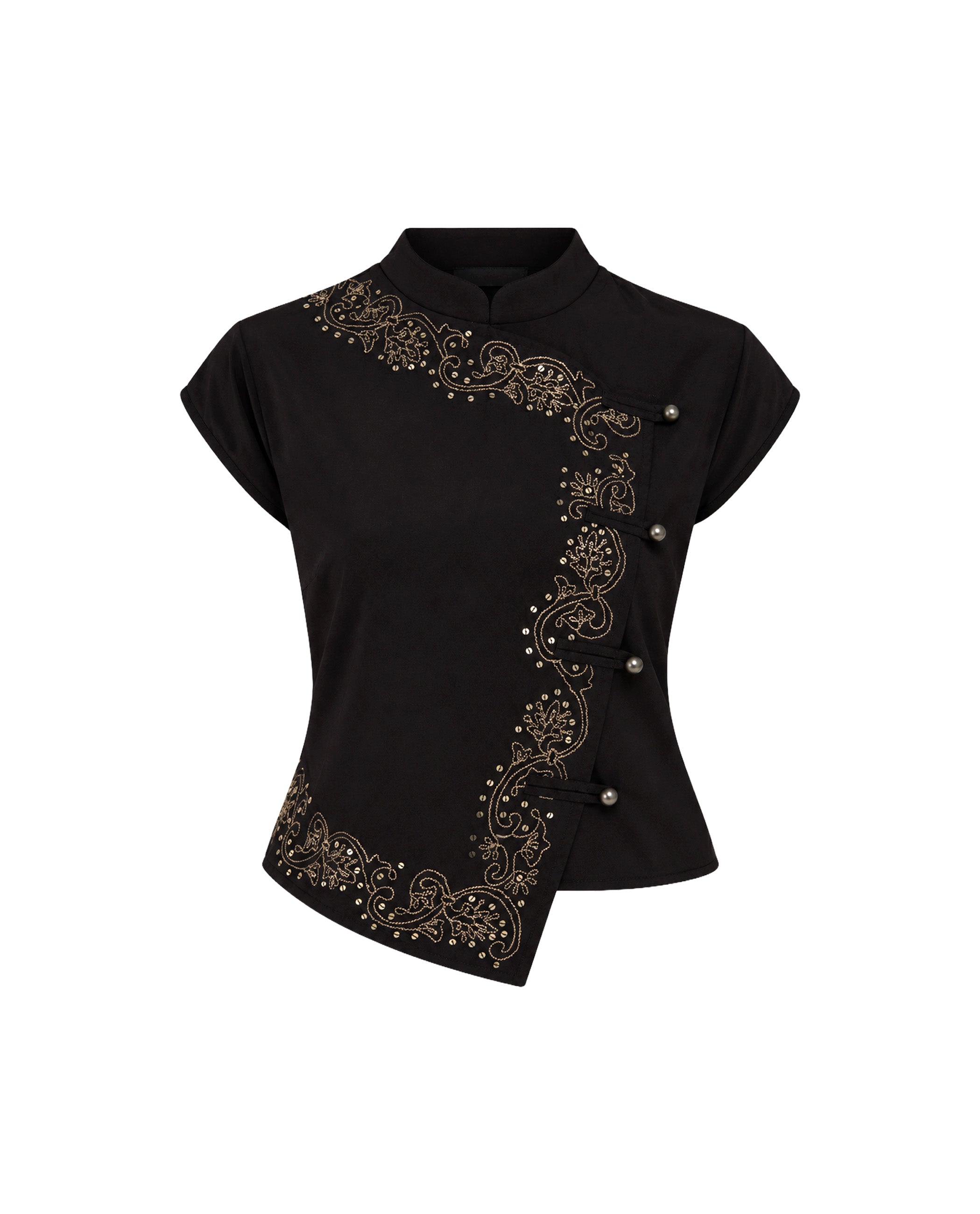 Top de Cetim com Bordados Ouro-5