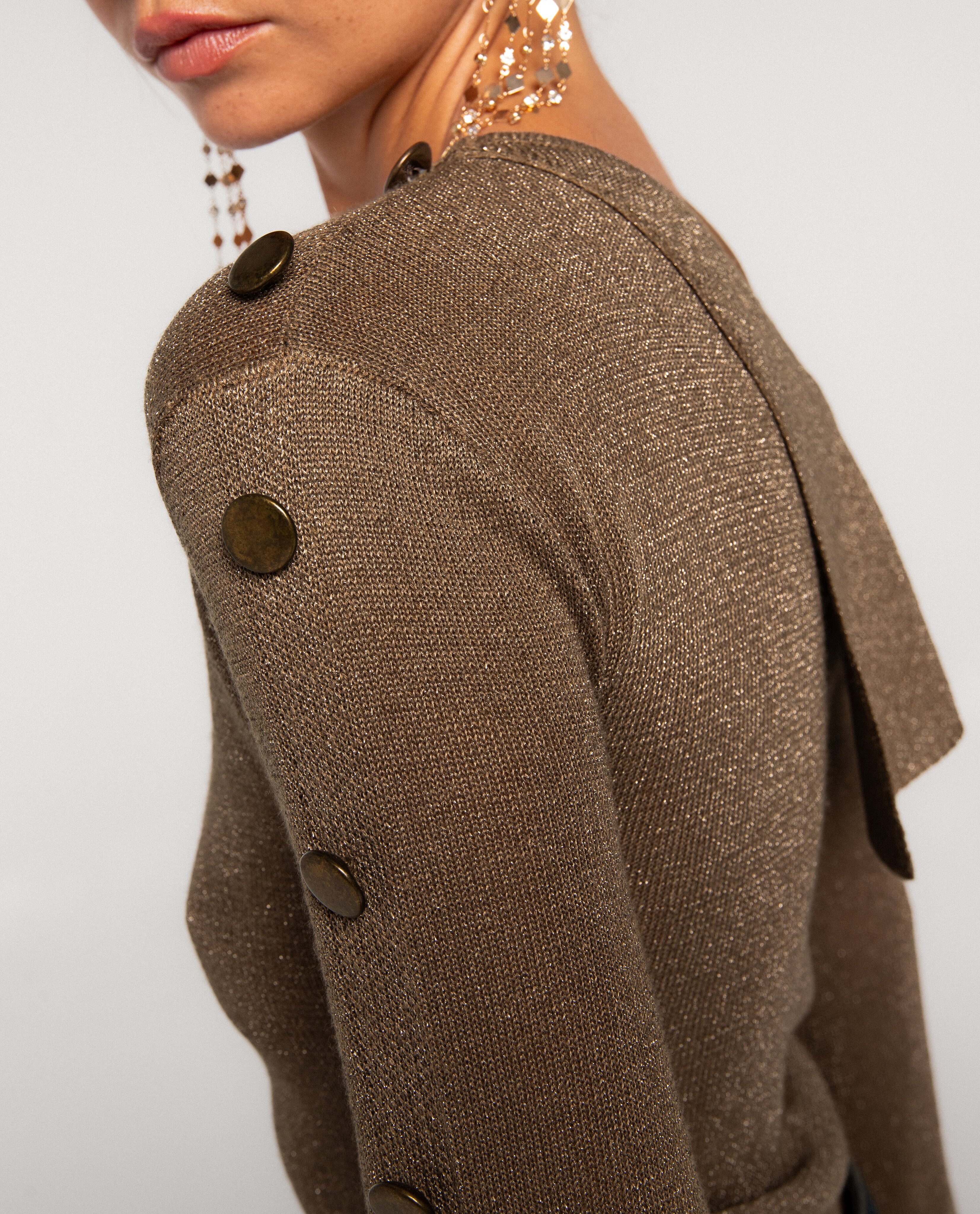 Top de Malha Assimétrico com Botões Taupe-4