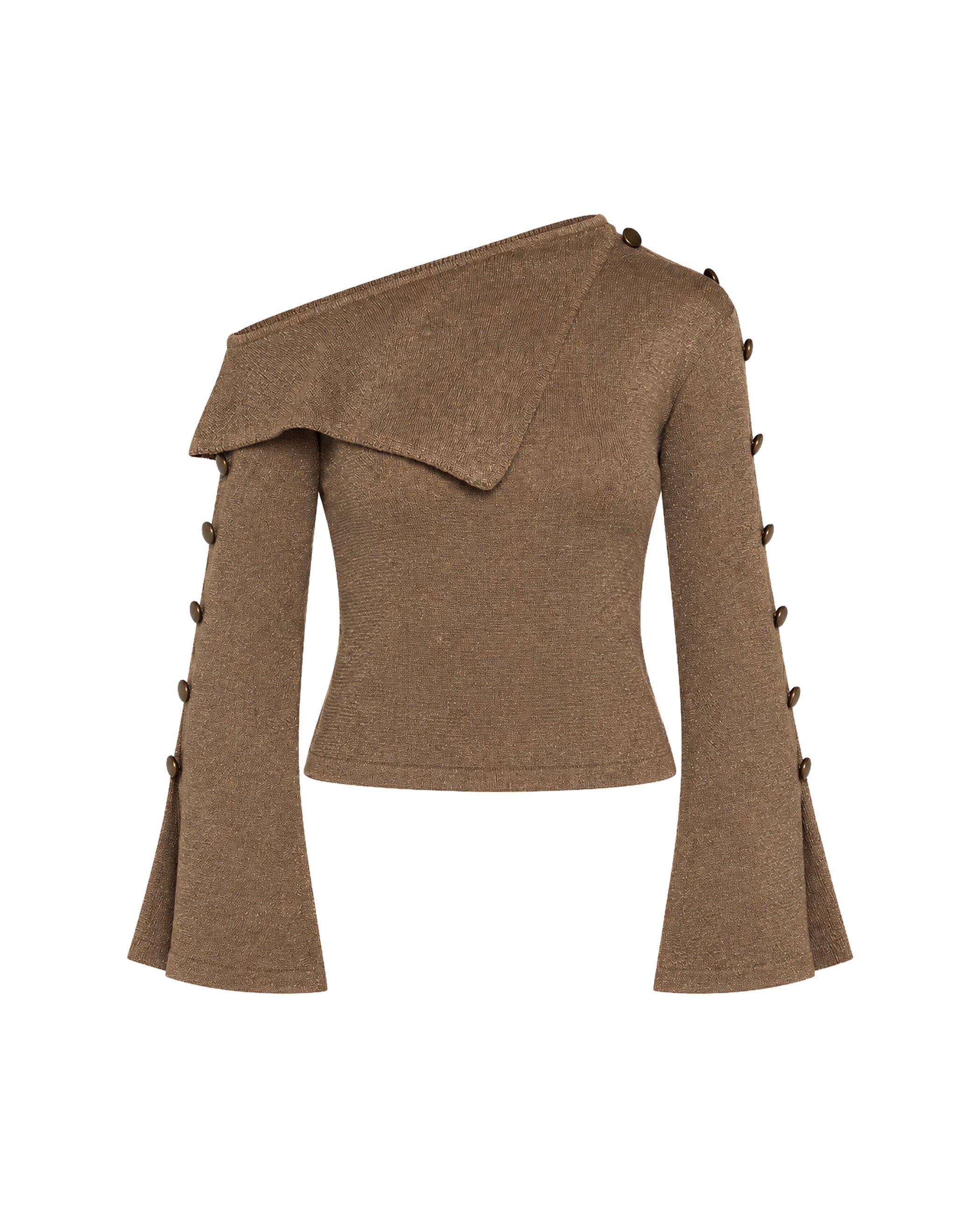 Top de Malha Assimétrico com Botões Taupe-6