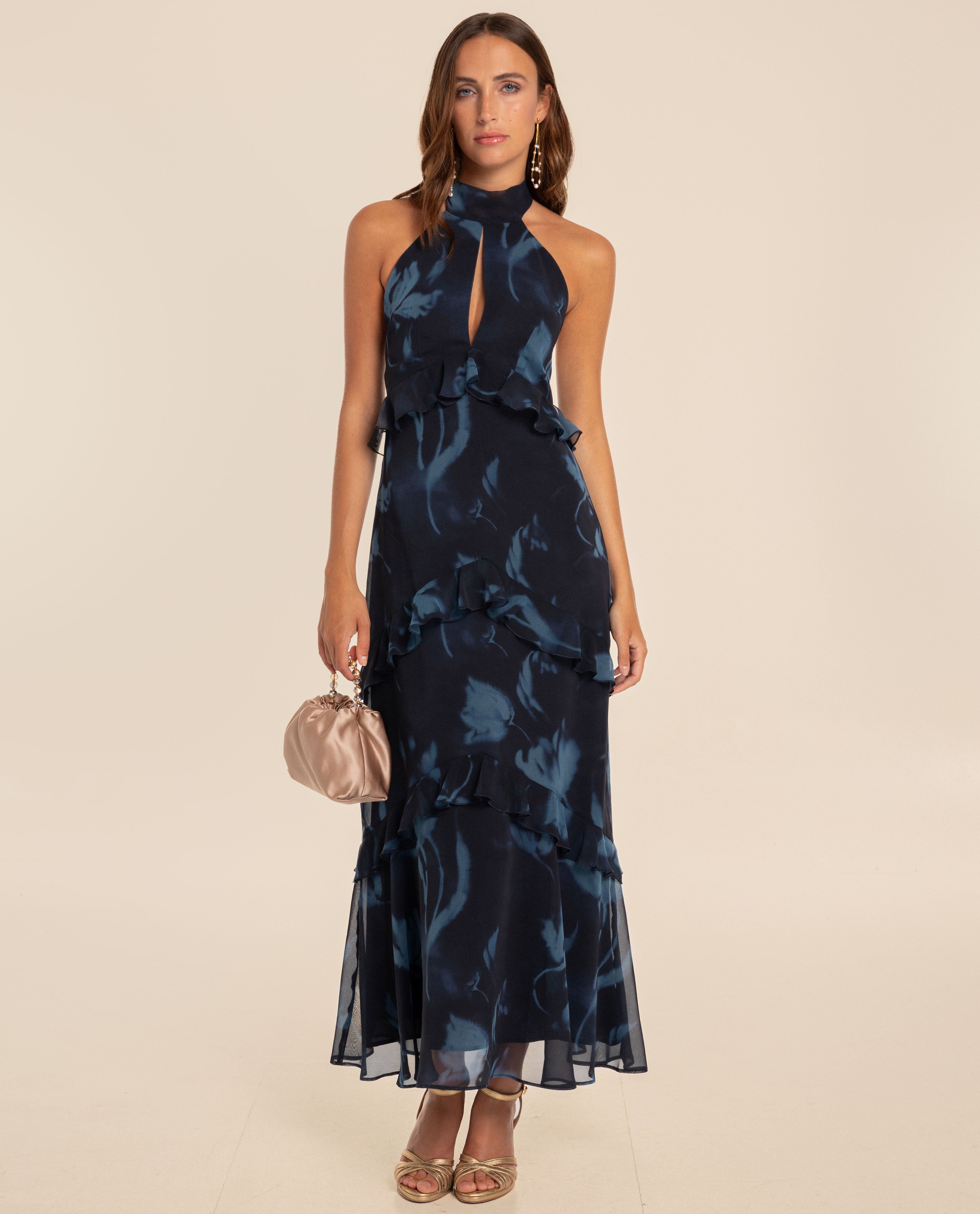 Imagem 0 de Vestido Midi com Decote Halter e Folhos