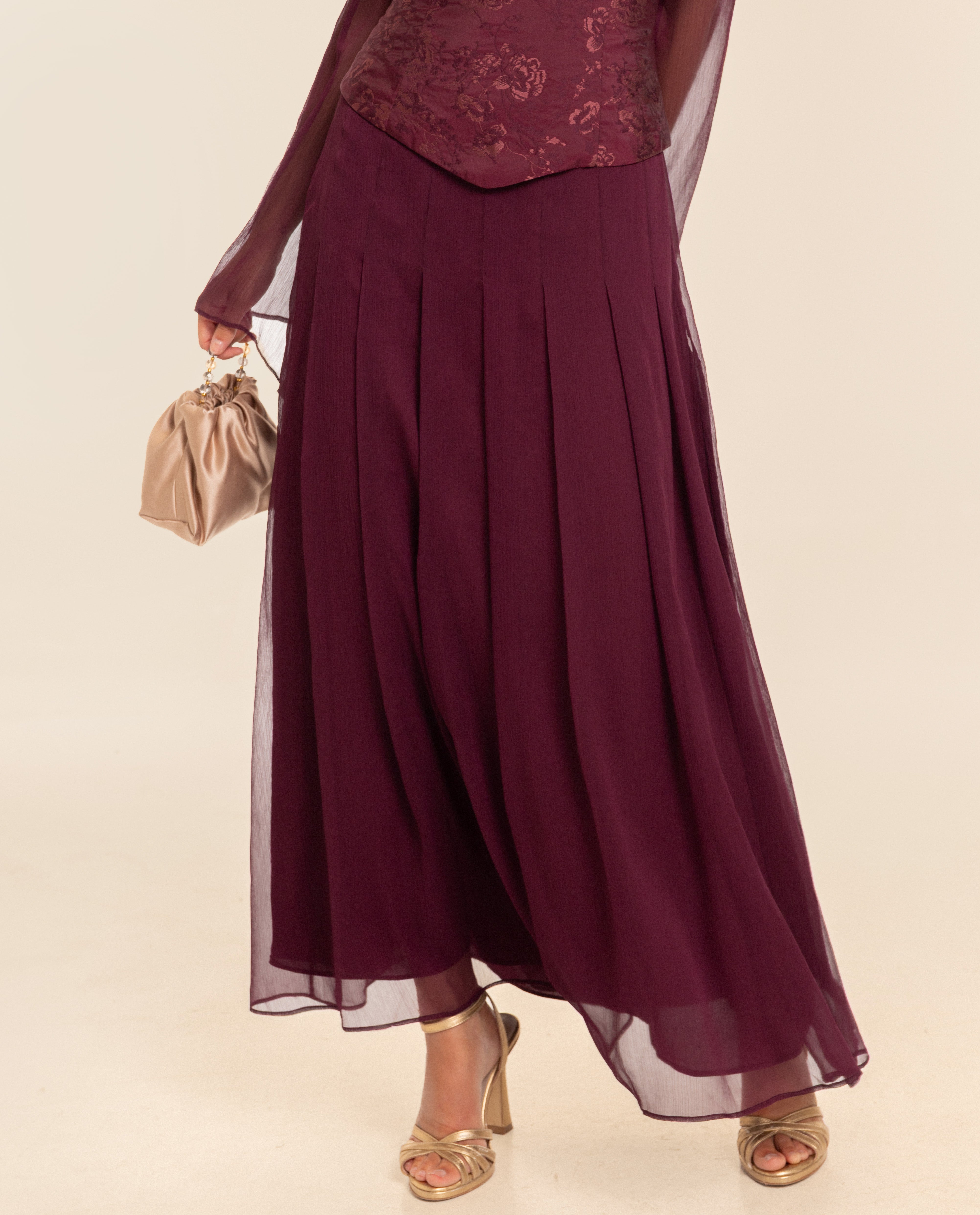 Saia Midi de Pregas Roxo-2