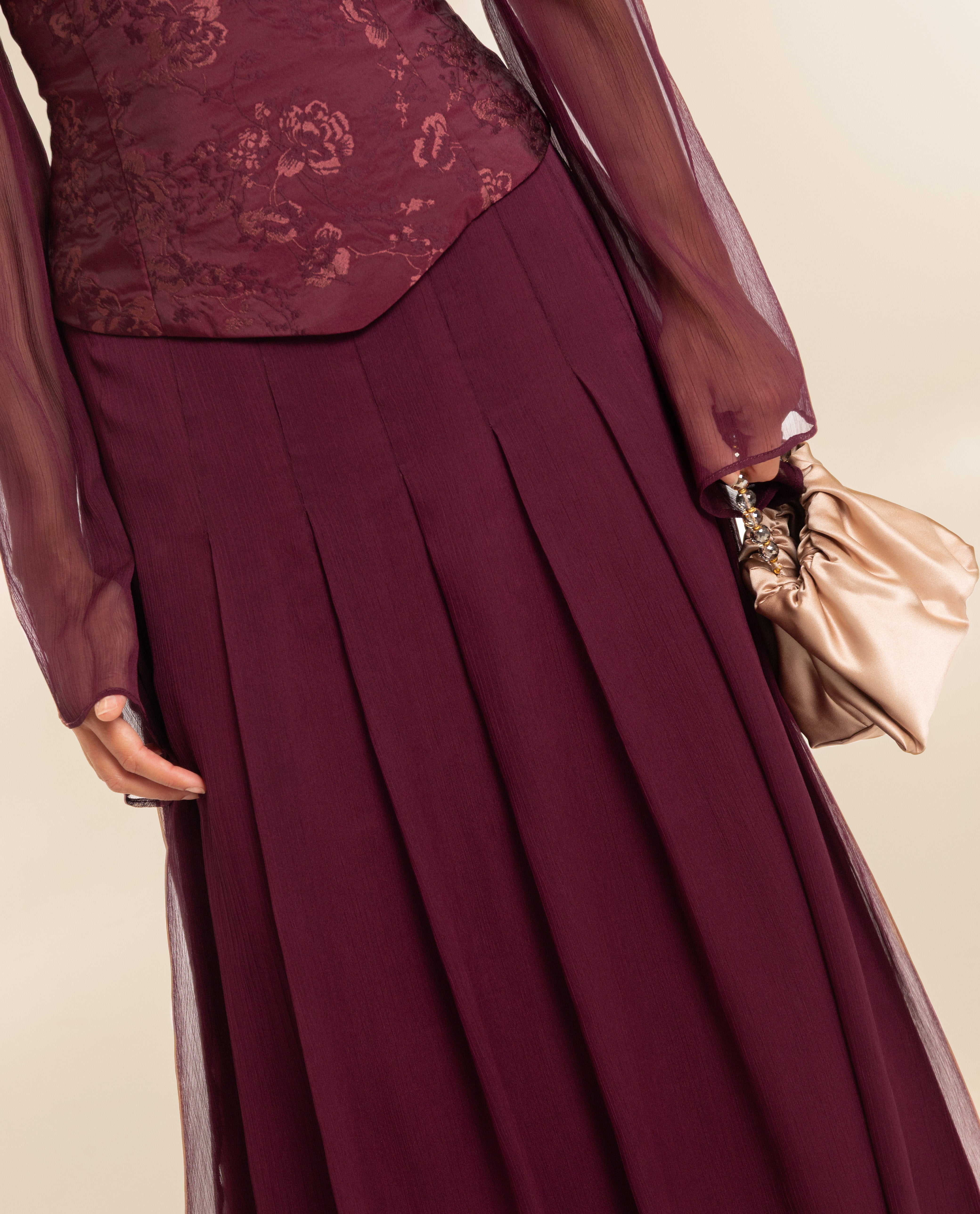 Saia Midi de Pregas Roxo-4