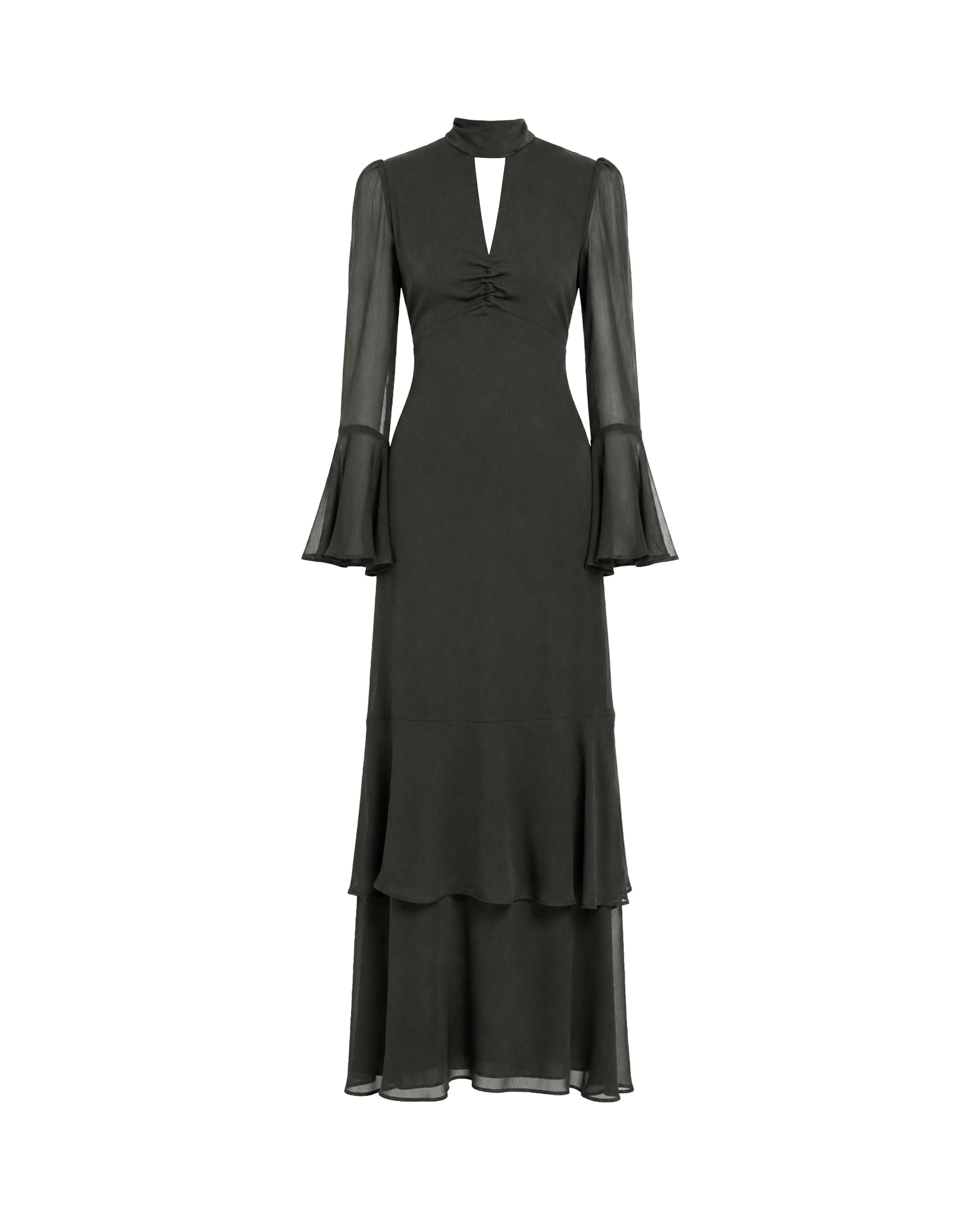 Vestido Comprido de Gase Verde-escuro-5