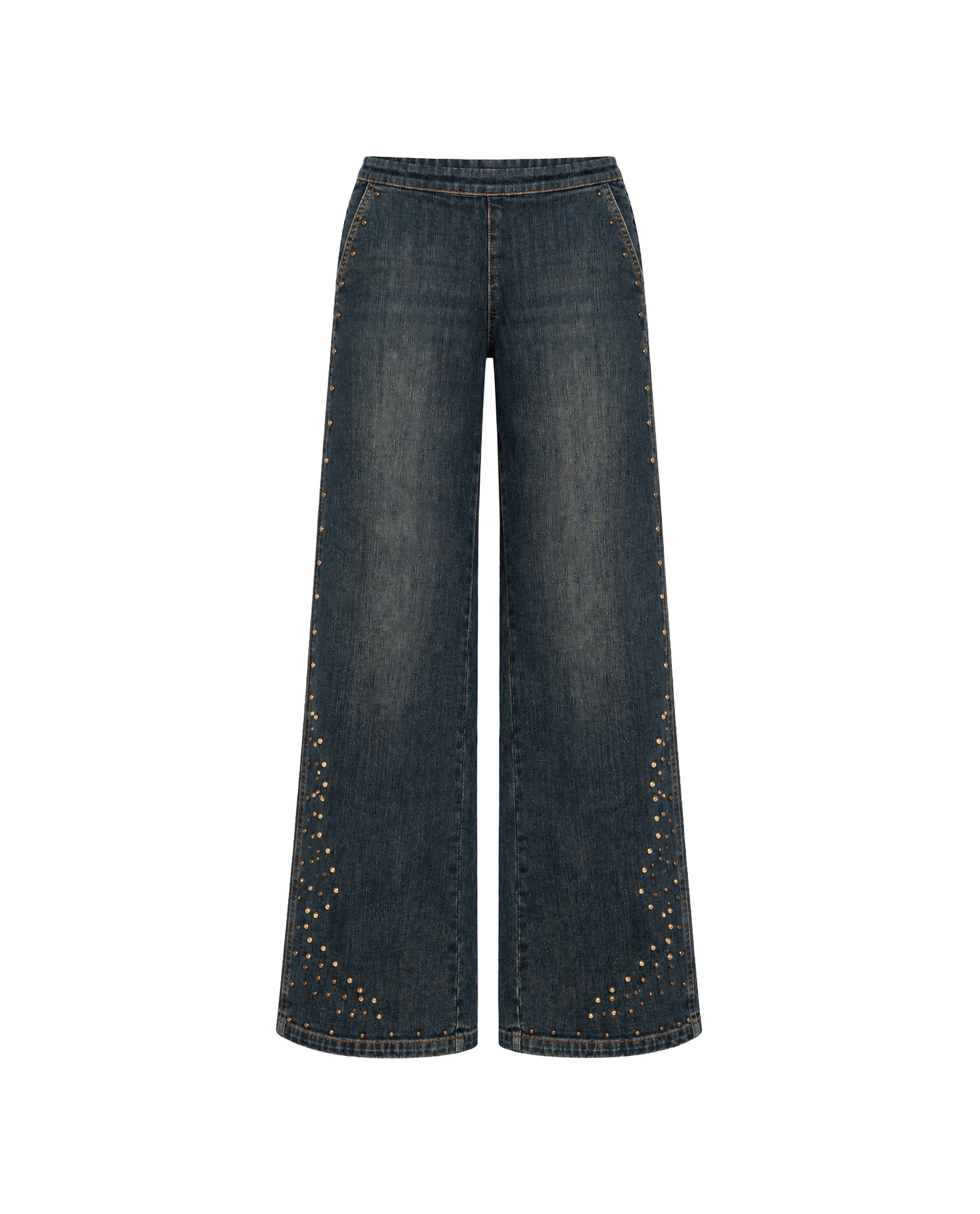 Calças Jeans com Corte a Direito Compridas de Cintura Média Azul-5