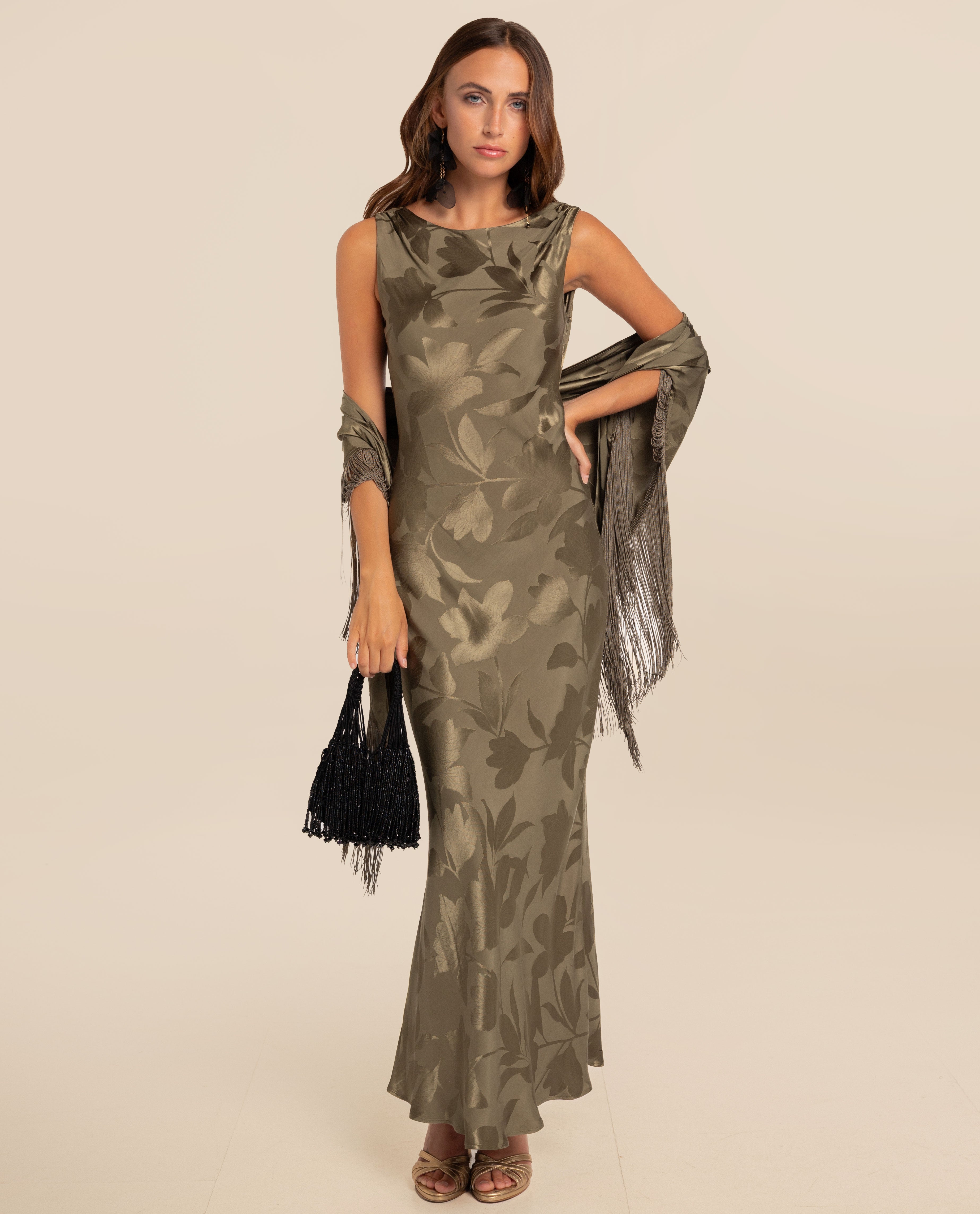 Imagem 0 de Vestido Comprido com Decote Drapeado nas Costas