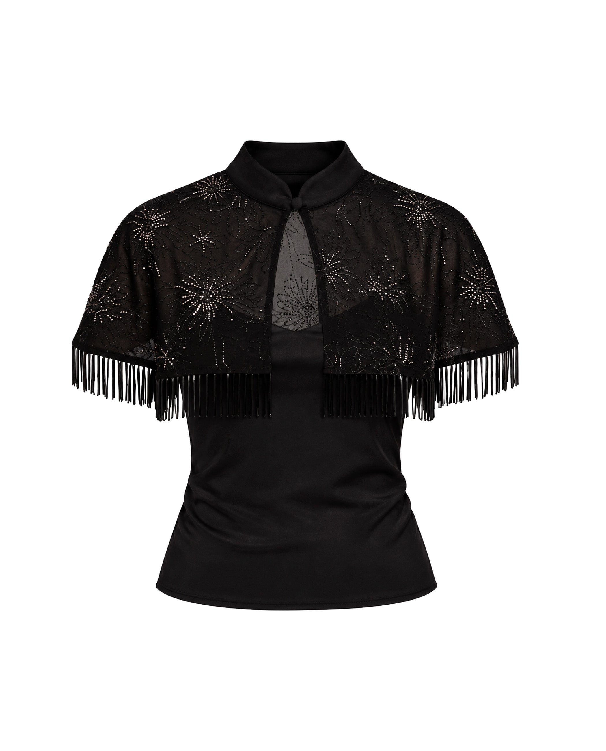 Top com Capa de Gase Bordada Preto-6