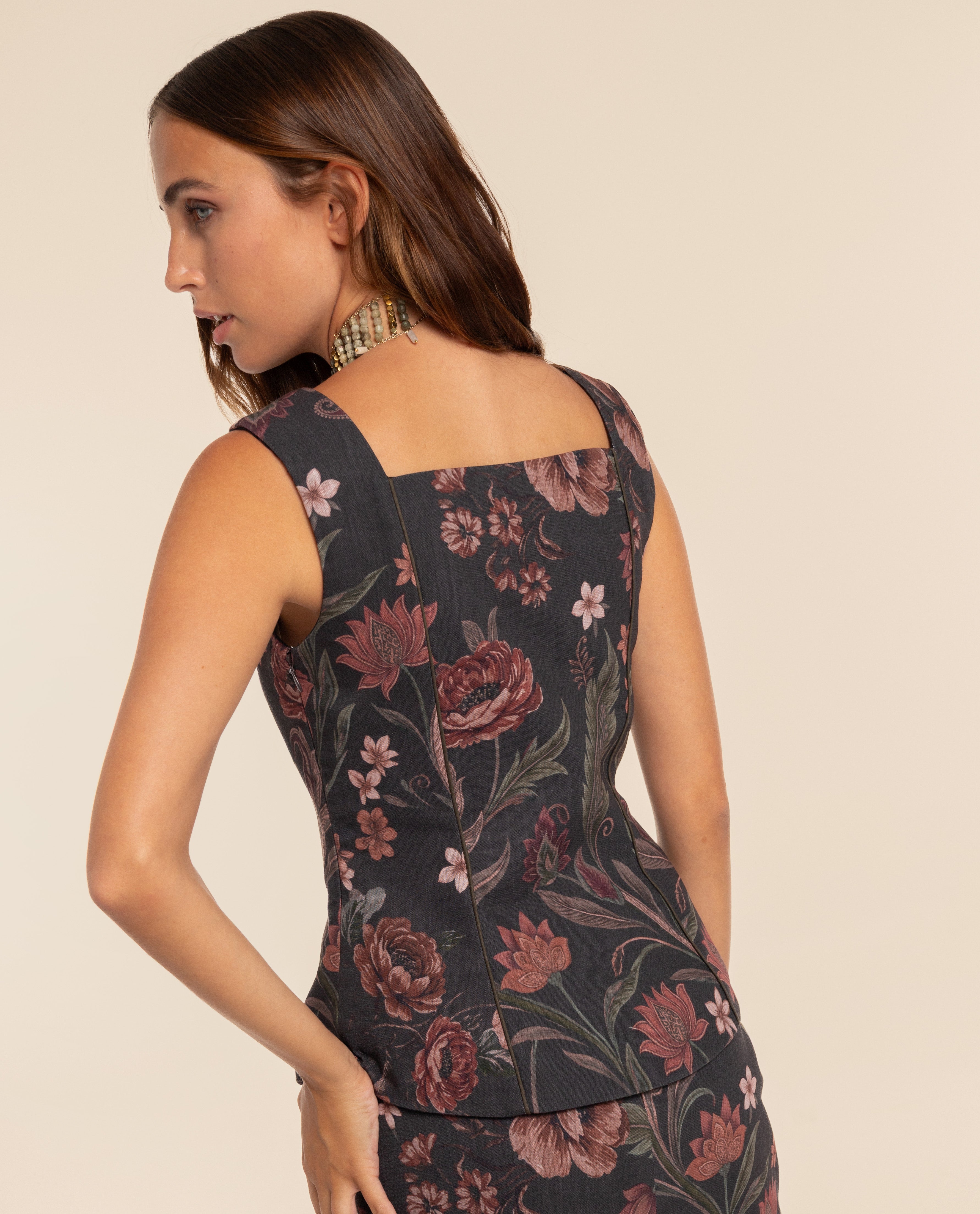 Top Estilo Corset de Alças com Linho Vermelho-2
