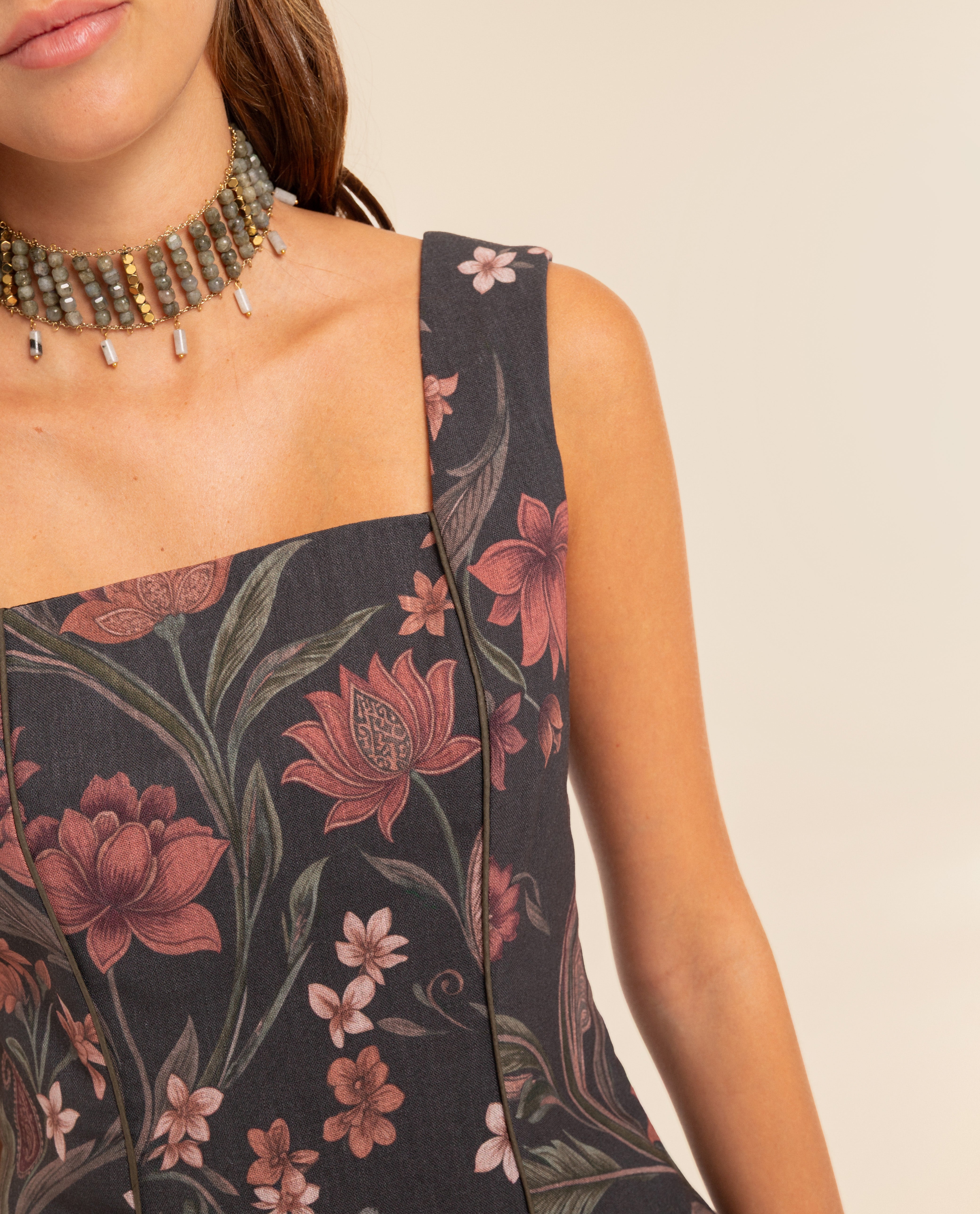 Top Estilo Corset de Alças com Linho Vermelho-3