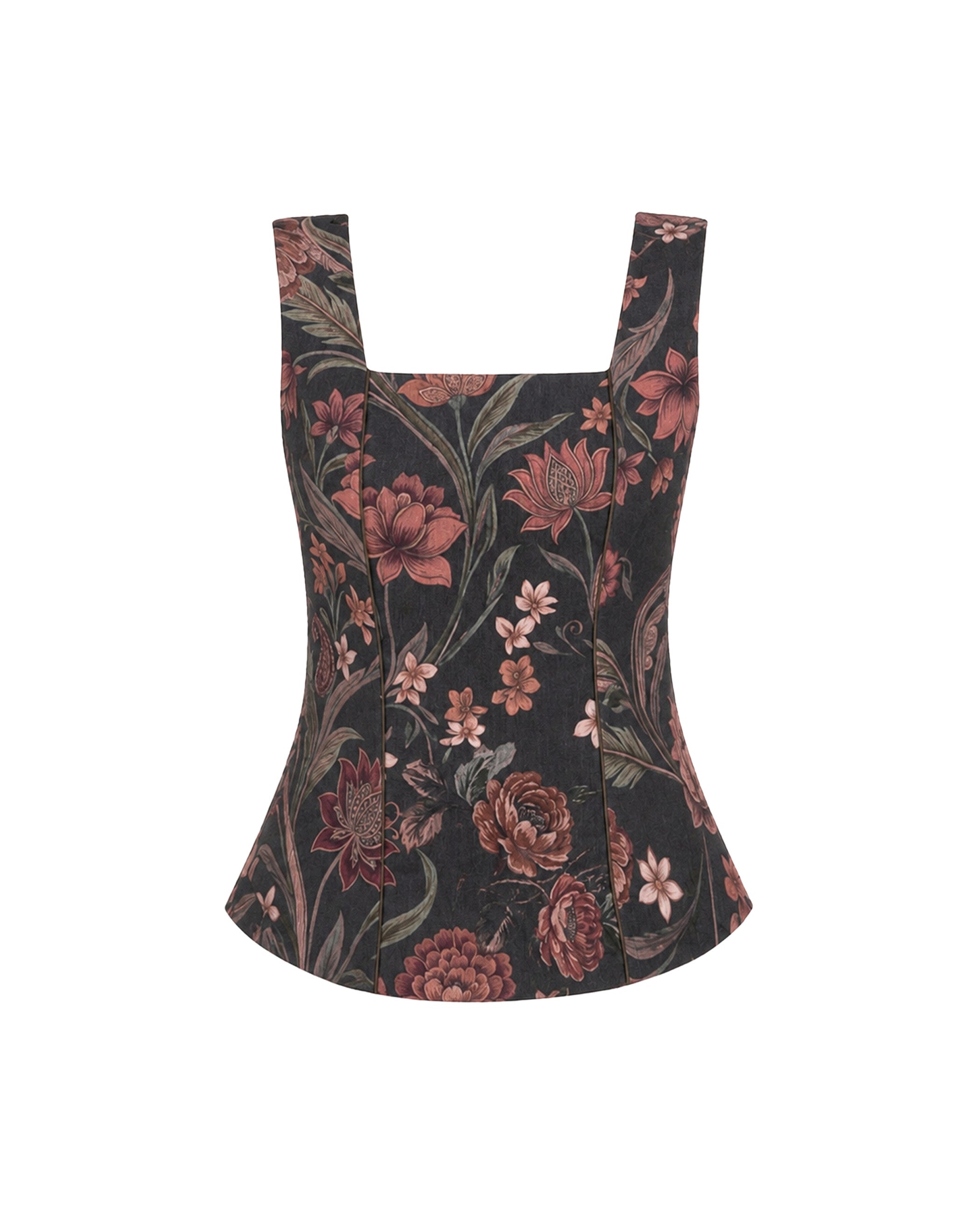 Top Estilo Corset de Alças com Linho Vermelho-5