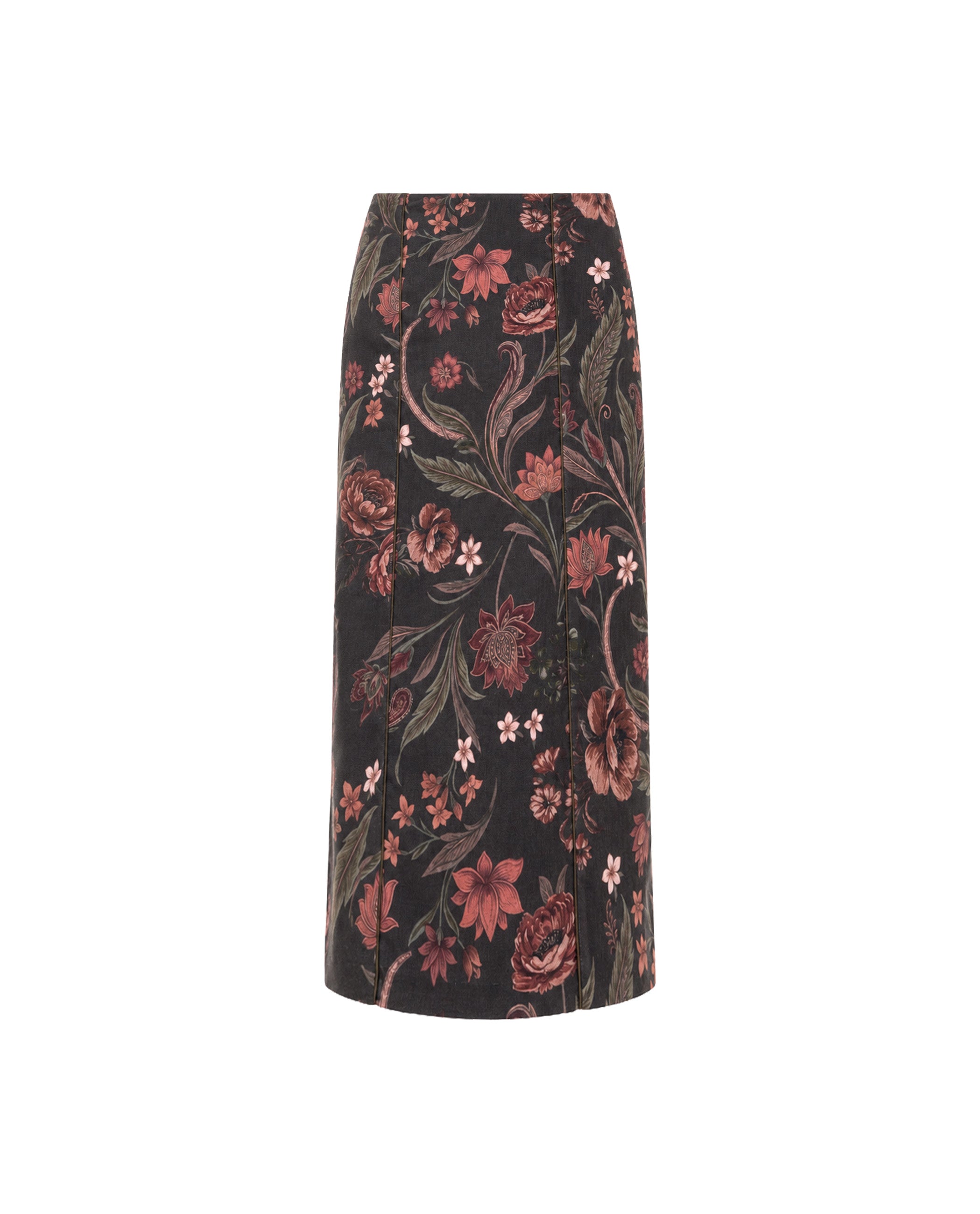 Saia Midi Estampada com Linho Vermelho-5